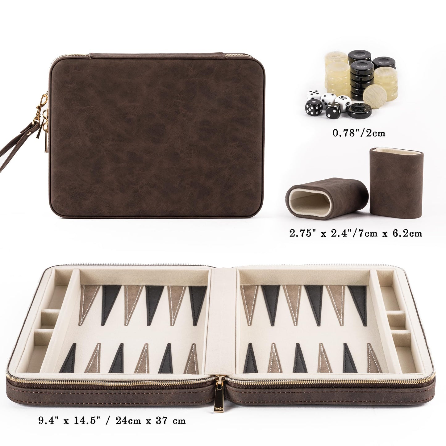 Lingle Backgammon Set for Adults - Folding Faux Leather Case, Portable Travel Board Game