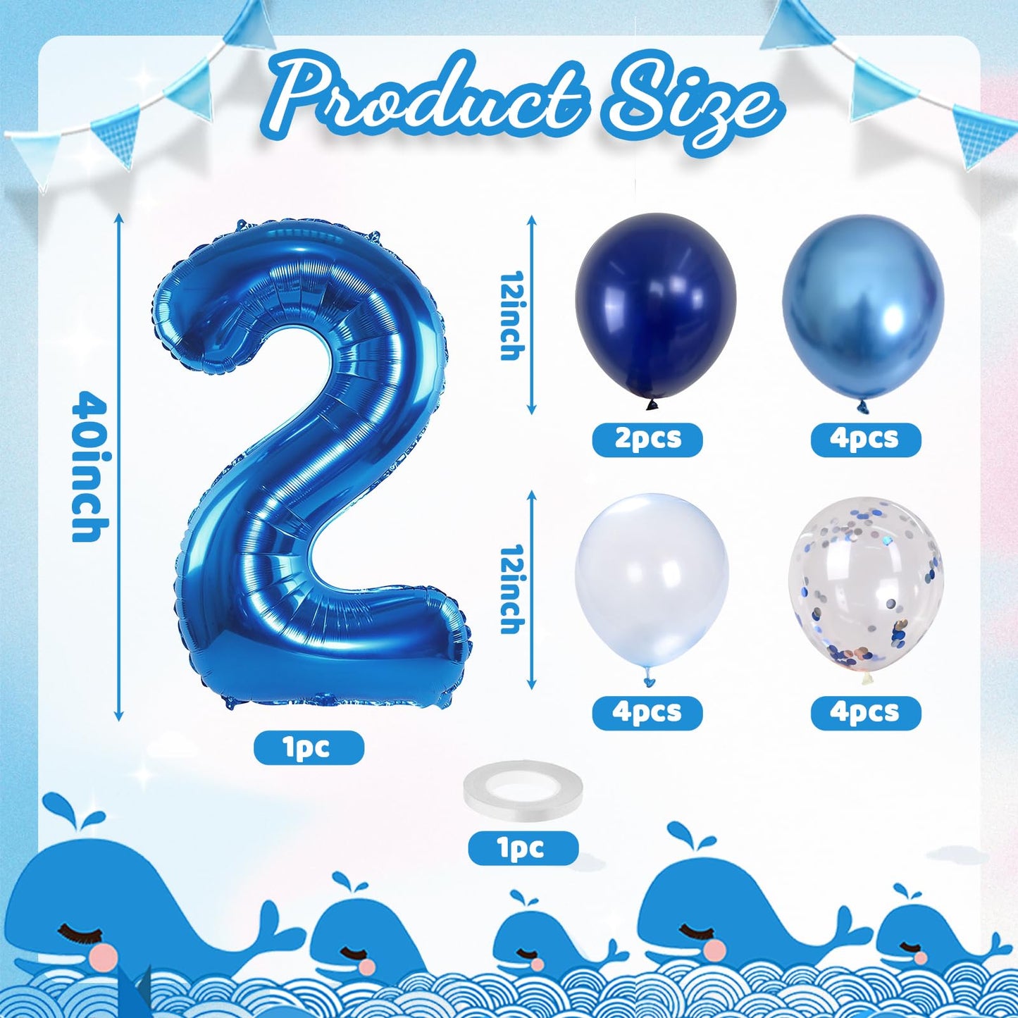 Lingqiang Foil Number Balloons - 2nd Birthday Navy & Silver Confetti, 40in