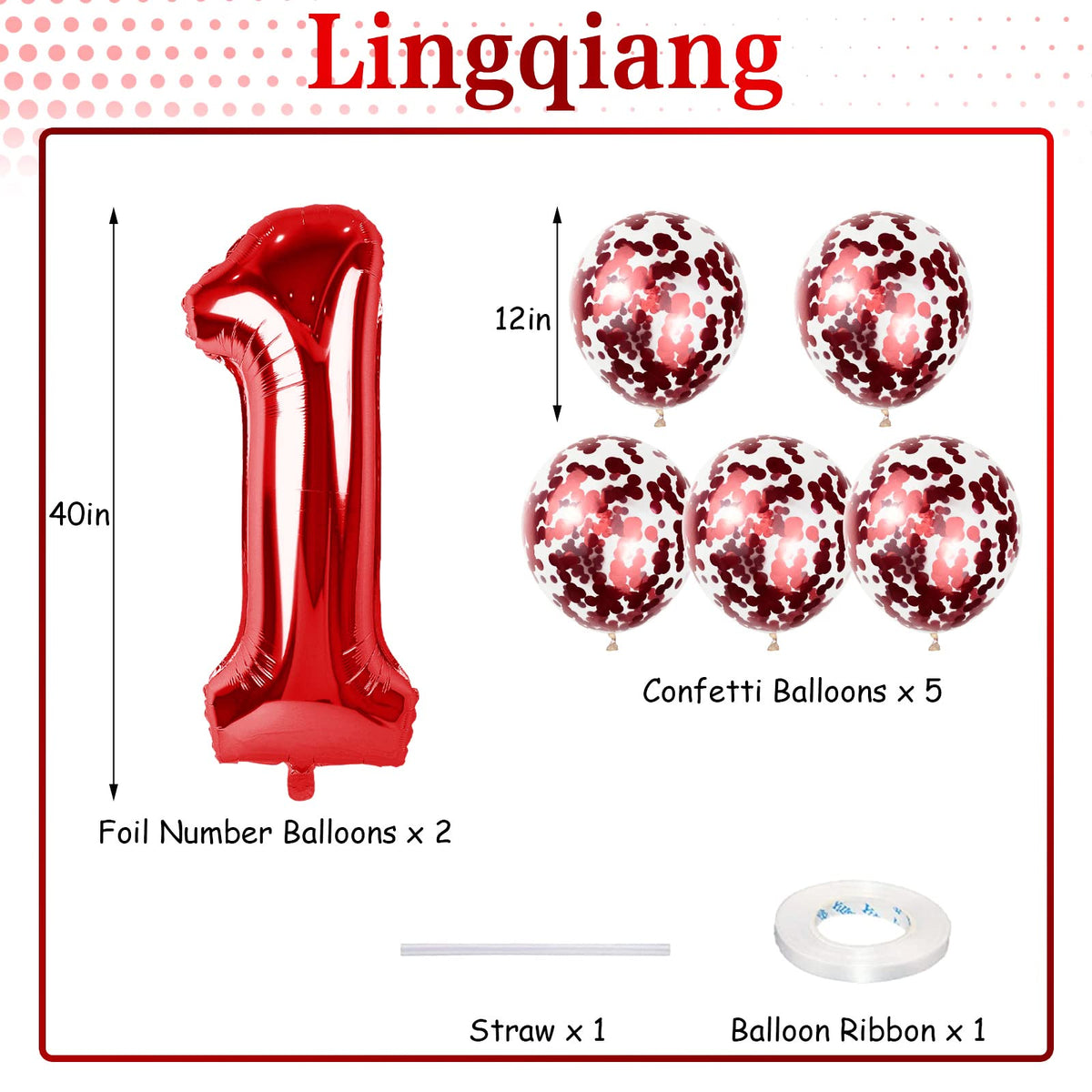 Lingqiang 16th Birthday Balloons Set – 40in Giant Red Number 1 & 6 with Confetti