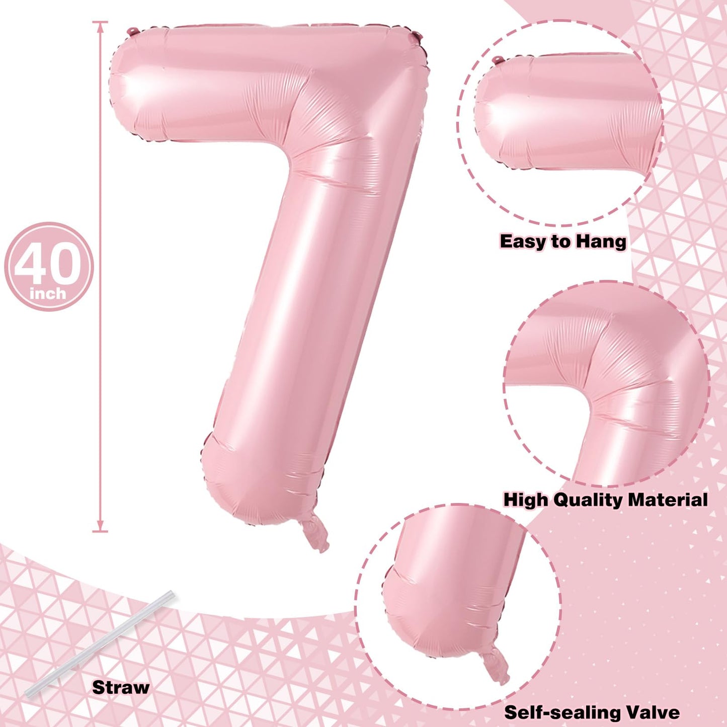 Lingqiang Large Light Pink 40-Inch Foil 17 Balloon Set – Self-Inflating Number 1 & 7 for 17th Birthday Decor
