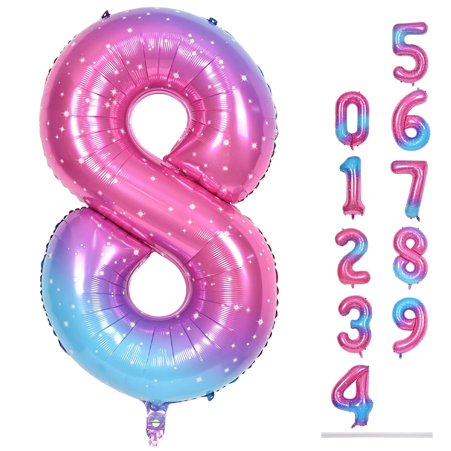Lingqiang 40-Inch Rainbow Foil Balloon Number 8 – Giant Gradient Blue Pink Balloons