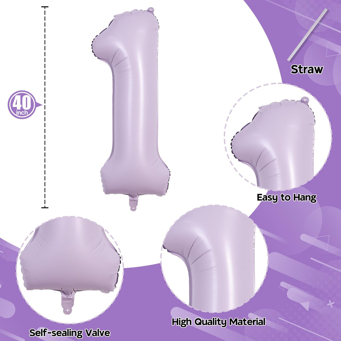 Lingqiang 40 Inch Light Purple Number 1 Balloon – Large Foil Birthday & Event Decor