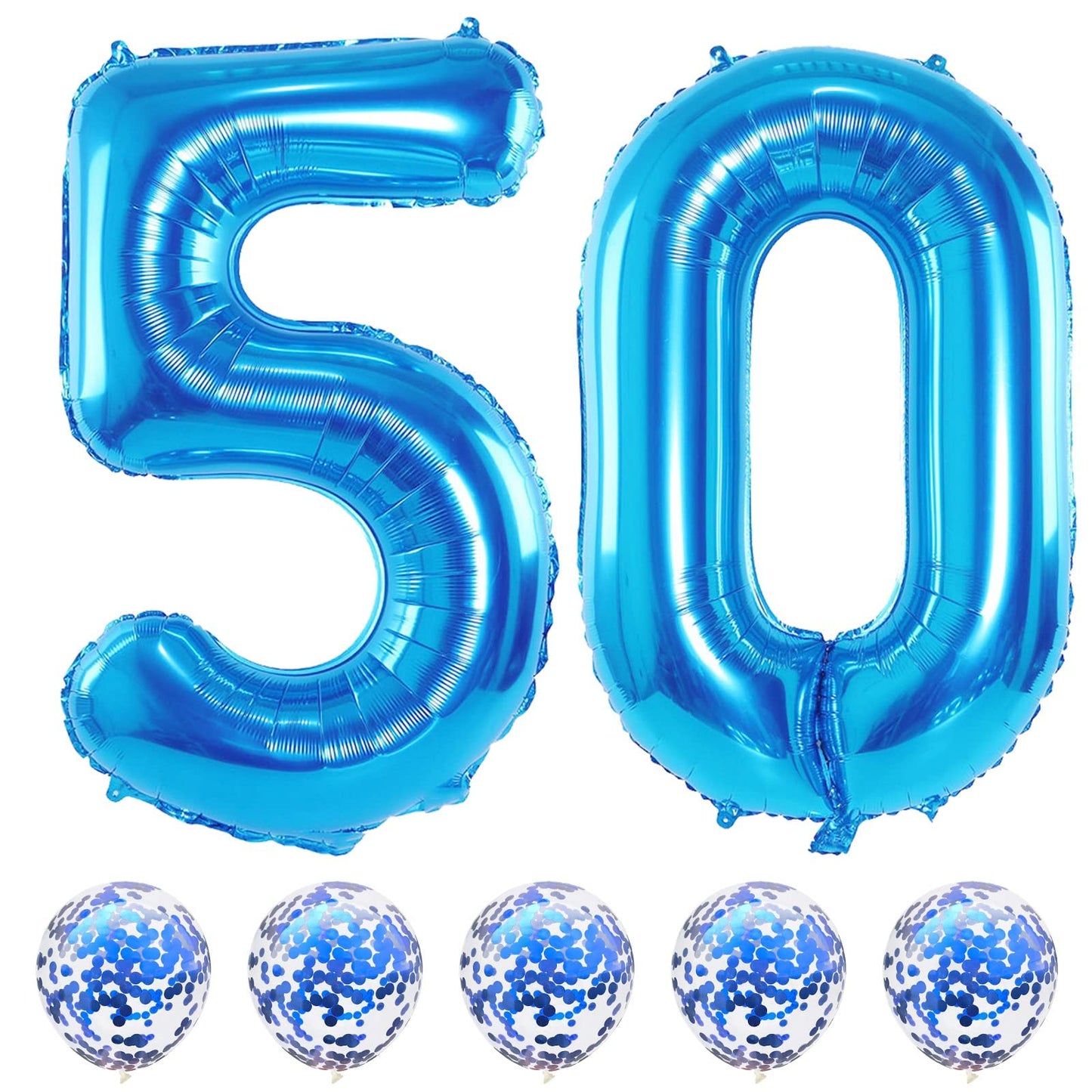 Lingqiang 40 Inch Blue Number 50 Foil Balloons Set with Confetti Balloons — Giant 5 & 0 for 50th Birthday and Anniversary Decor