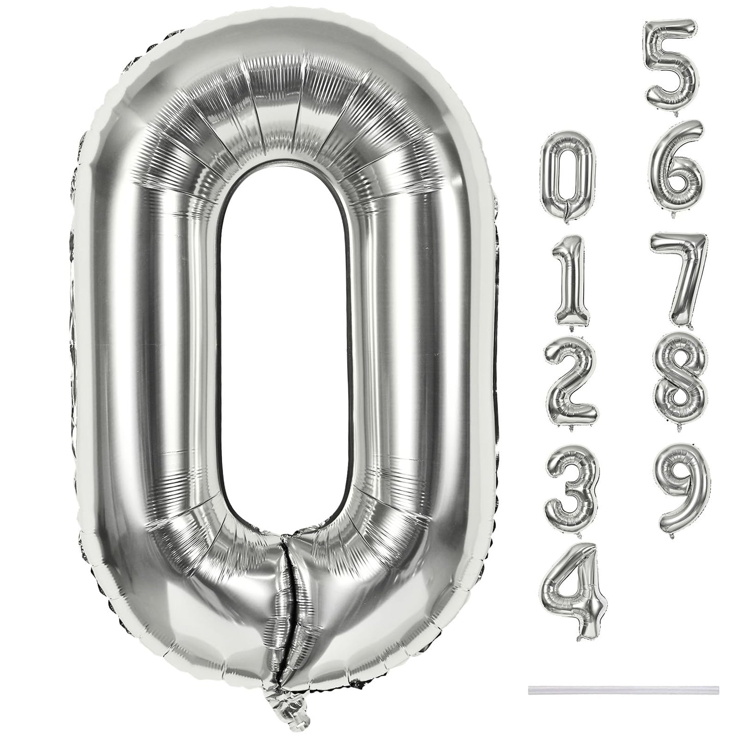 Lingqiang 40 Inch Silver Foil Balloon Number 0 | Giant Self-Inflating 0-9 Balloons for Parties