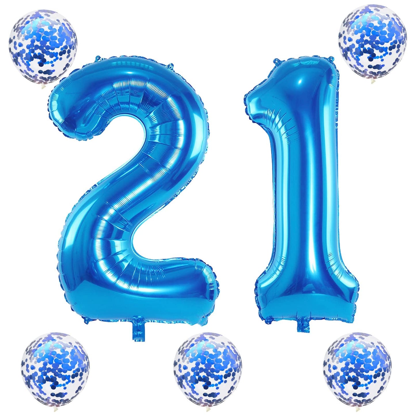 Lingqiang Blue 21 Balloons Kit – 40in Foil Numbers + Confetti Latex for 21st Birthday
