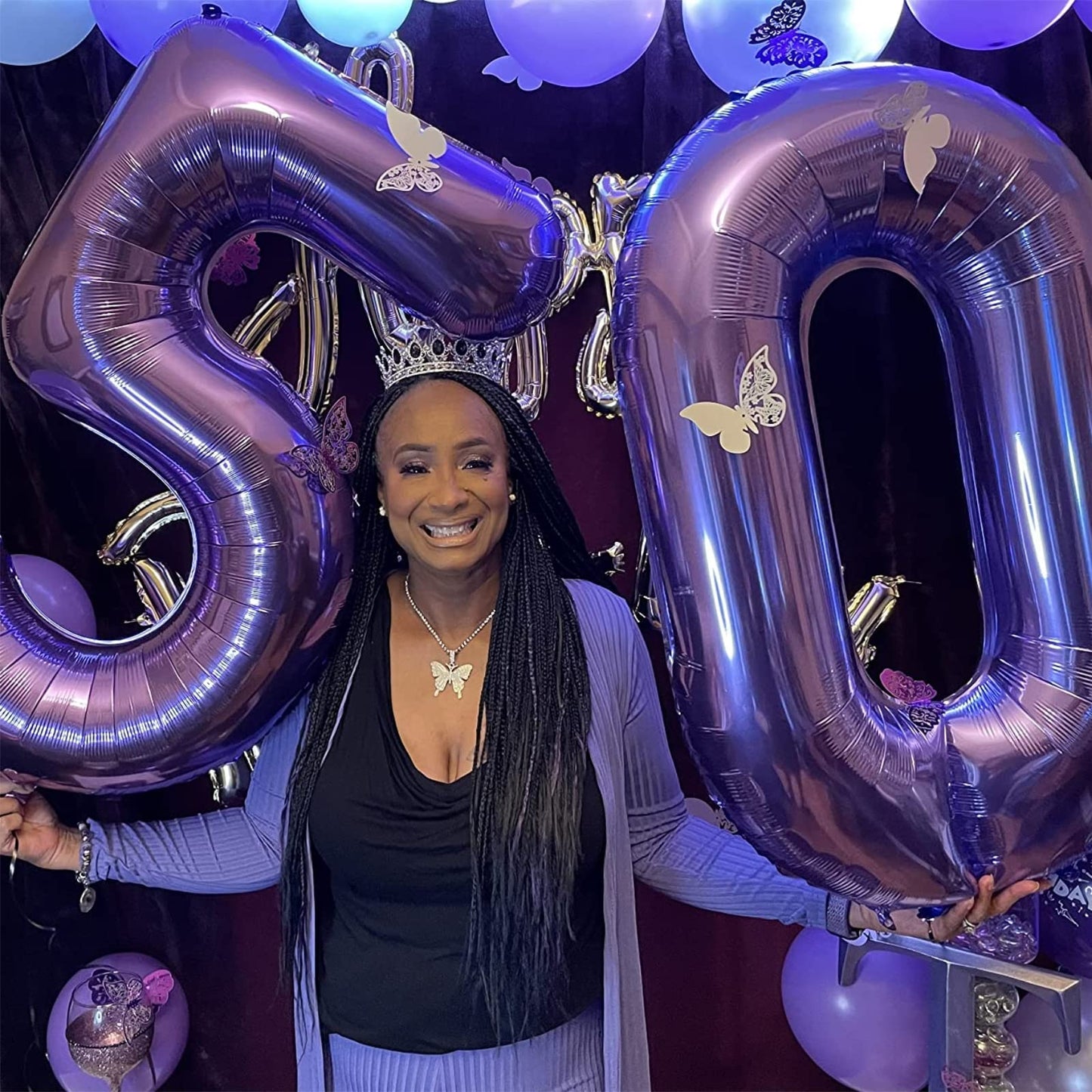 Lingqiang Purple 12th Birthday Balloon Kit – 40in Foil Numbers + Purple Confetti Latex