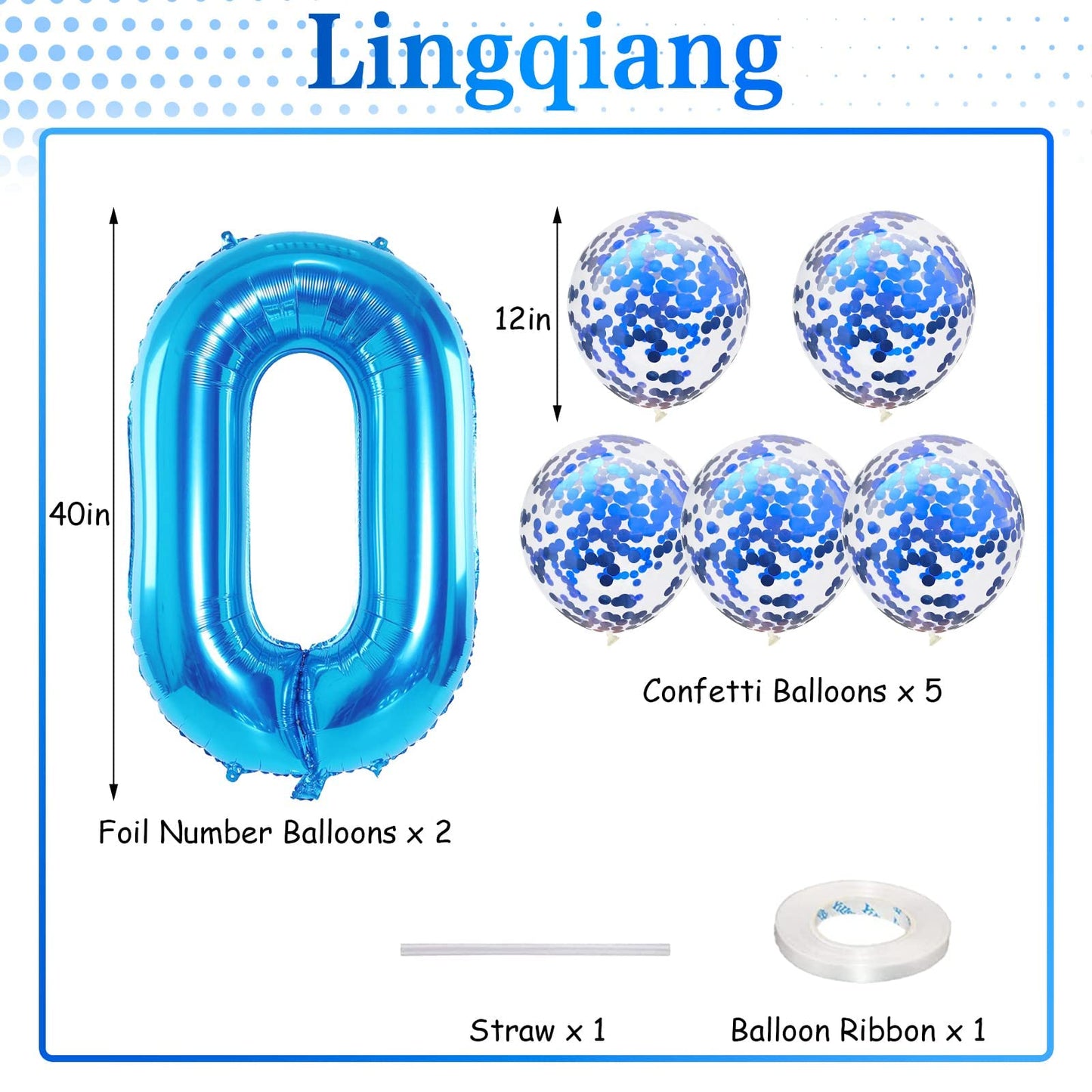 Lingqiang Blue 40 Balloon Numbers & Confetti Kit – 40th Birthday & Anniversary Decor