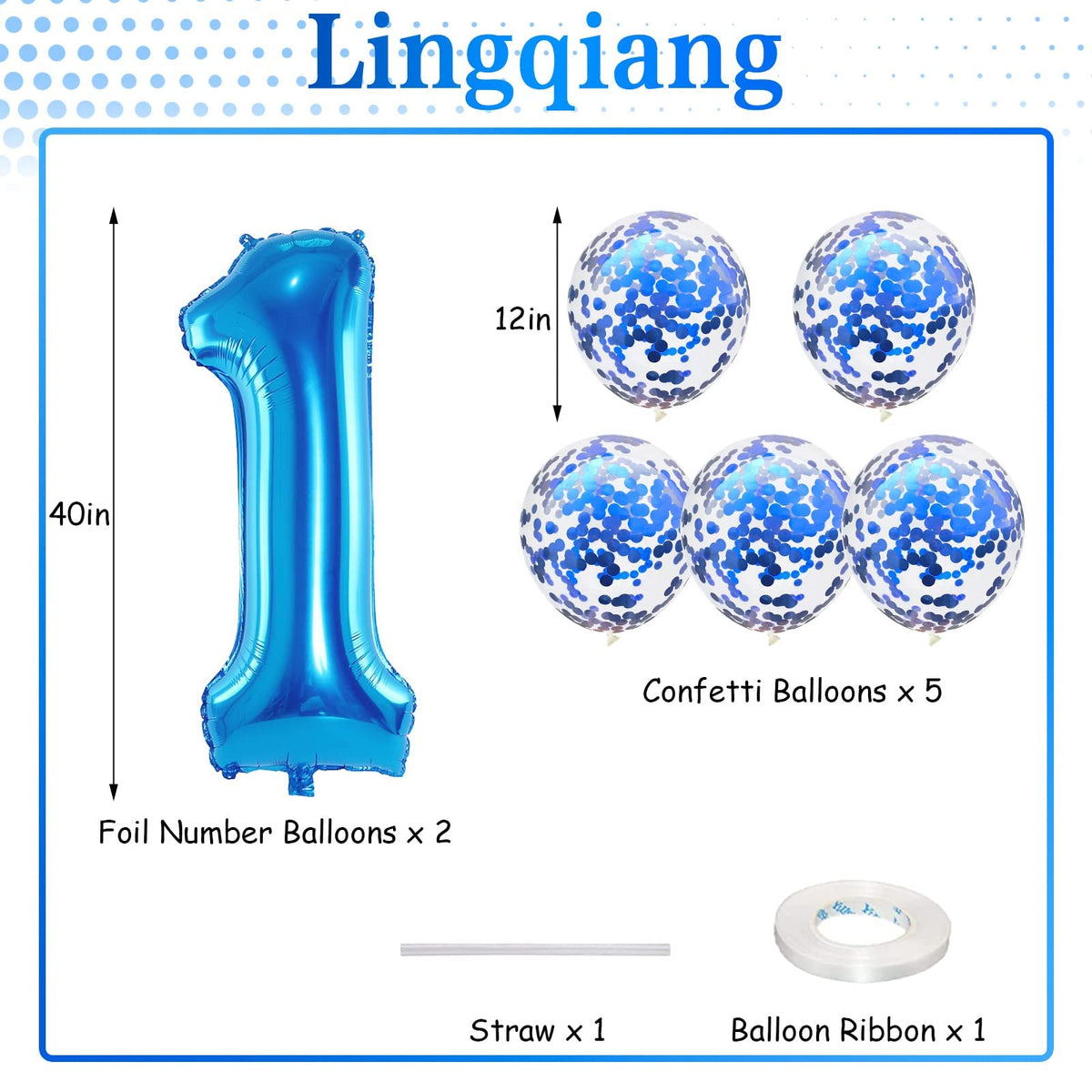Lingqiang Blue 18-Number Foil Balloon Set — 40-inch 1 & 8 with Confetti Balloons for 18th/81st Birthday & Anniversary Decor