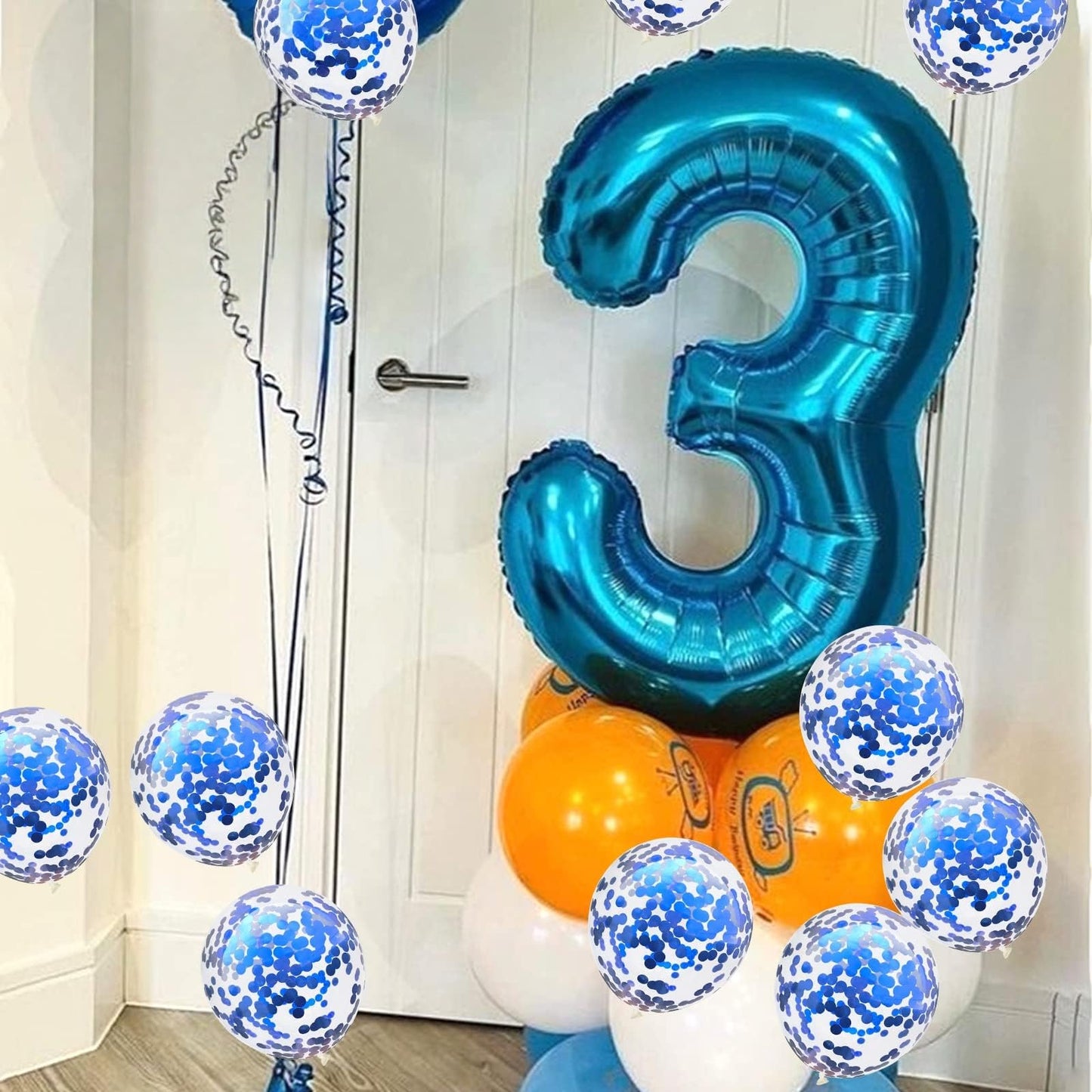 Lingqiang 40" Blue 30th Birthday Balloons Kit – Self-Inflating Foil Numbers with Confetti