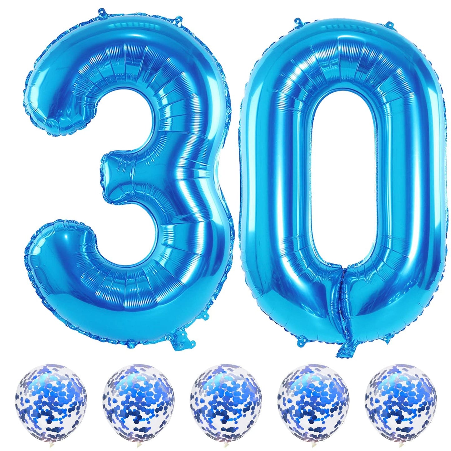 Lingqiang 40" Blue 30th Birthday Balloons Kit – Self-Inflating Foil Numbers with Confetti