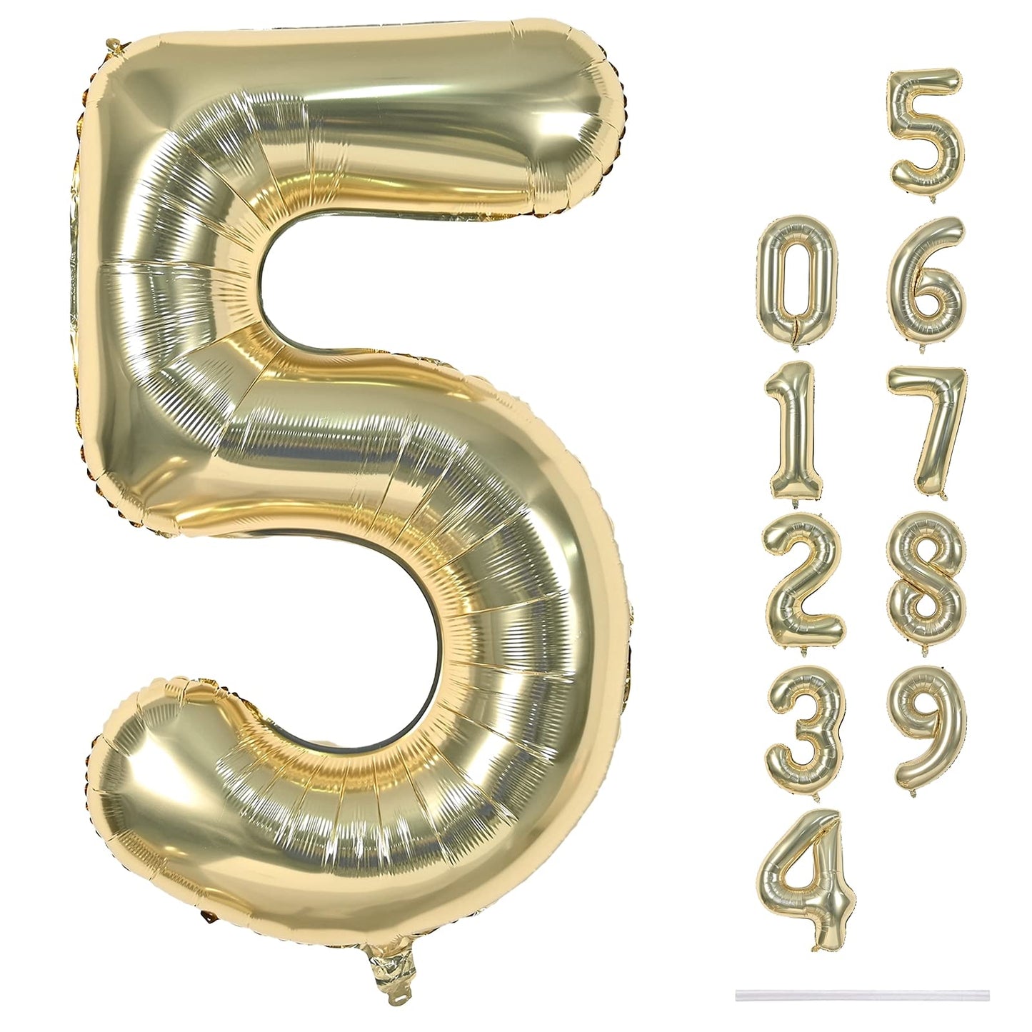 Lingqiang Champagne Gold Number 5 Balloon, 40-Inch Self-Inflating Foil Balloon for 5th Birthday Parties
