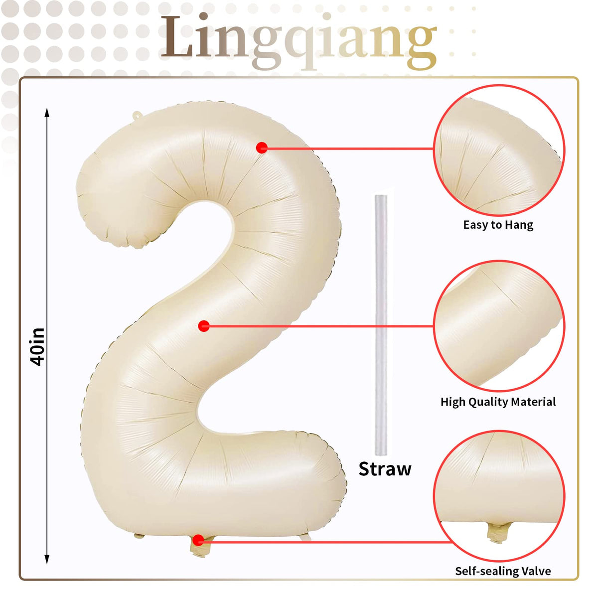 Lingqiang Cream 40-Inch 21st Birthday Balloons – Ivory Foil Number 2 & 1 for Men and Women