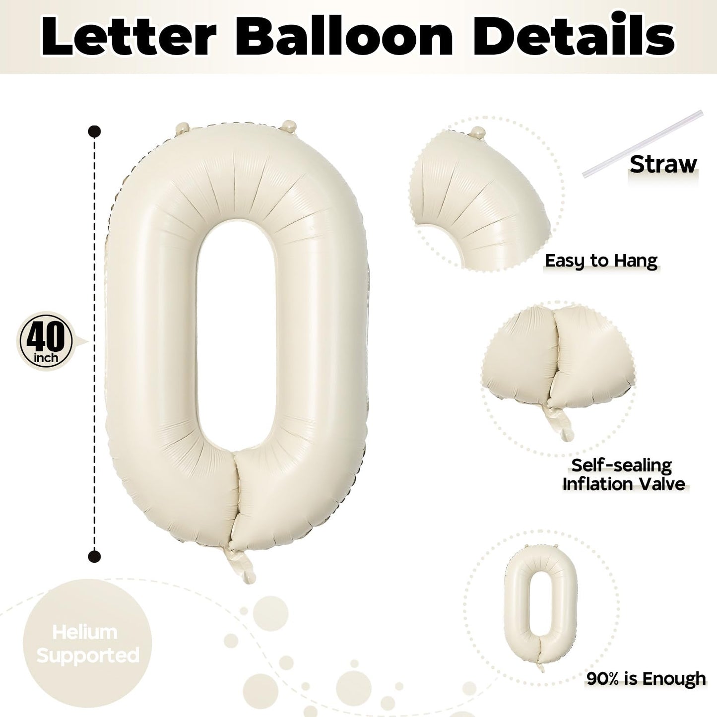 Lingqiang 40-Inch Giant Foil Letter Balloon – Cream O | Custom Birthday Party Decor