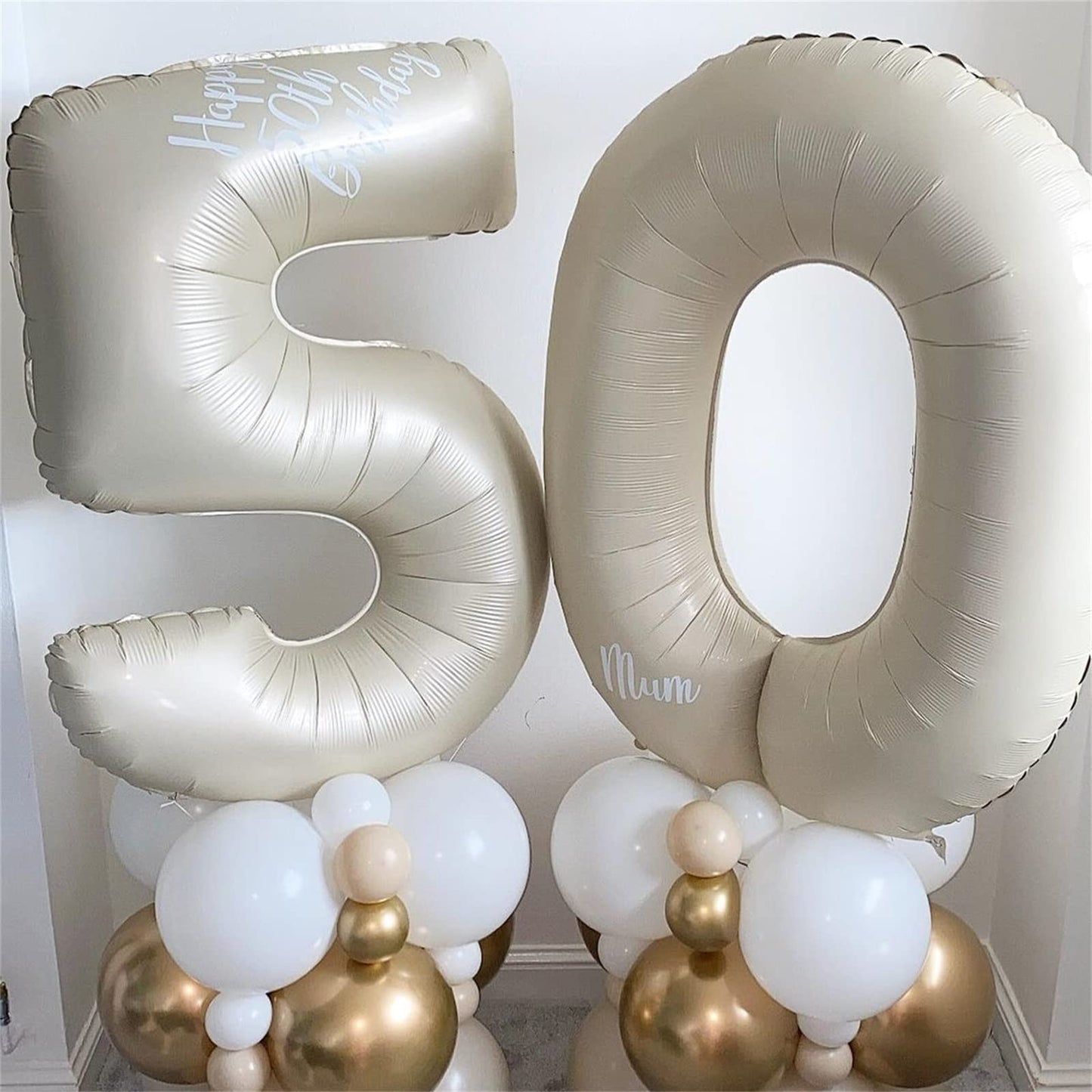 Lingqiang Beige Number 5 Balloon – 40-Inch Cream Foil Mylar Balloon for Birthday & Party Decorations