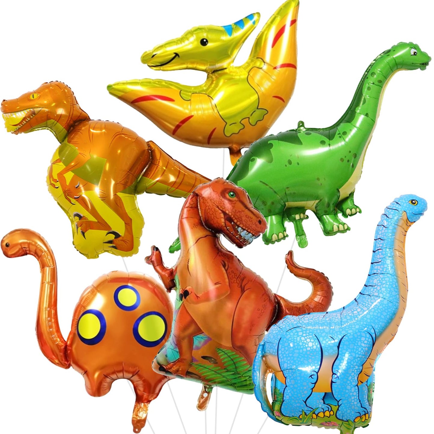 Lingqiang Dinosaur Foil Balloons Set (6 Giant Mylar Balloons) | Jungle Safari Party
