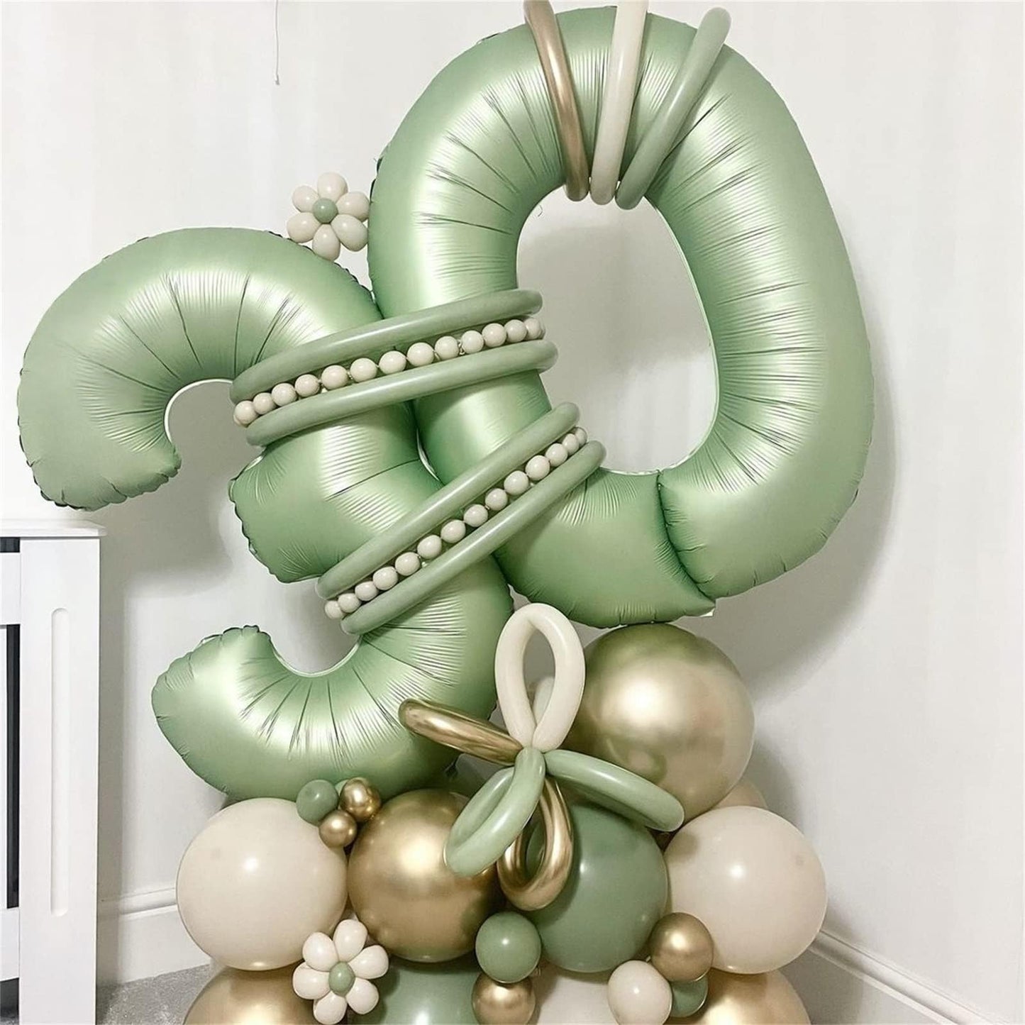 Lingqiang 40-Inch Sage Green Foil Number 4 Balloon – Large Self-Inflating Party Decor