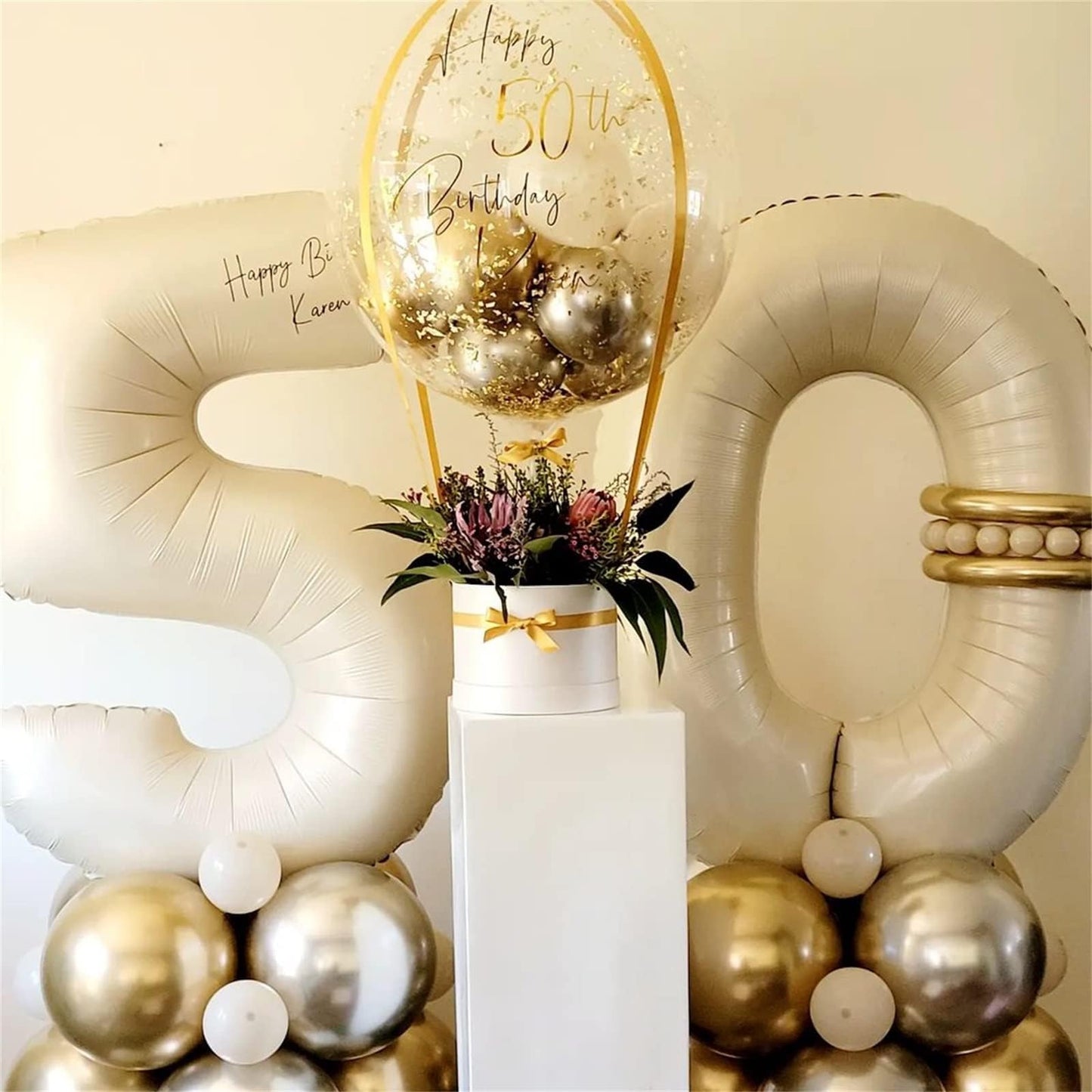 Lingqiang Cream 40in Number 6 Balloon – Ivory White Foil Mylar for Birthdays & Celebrations
