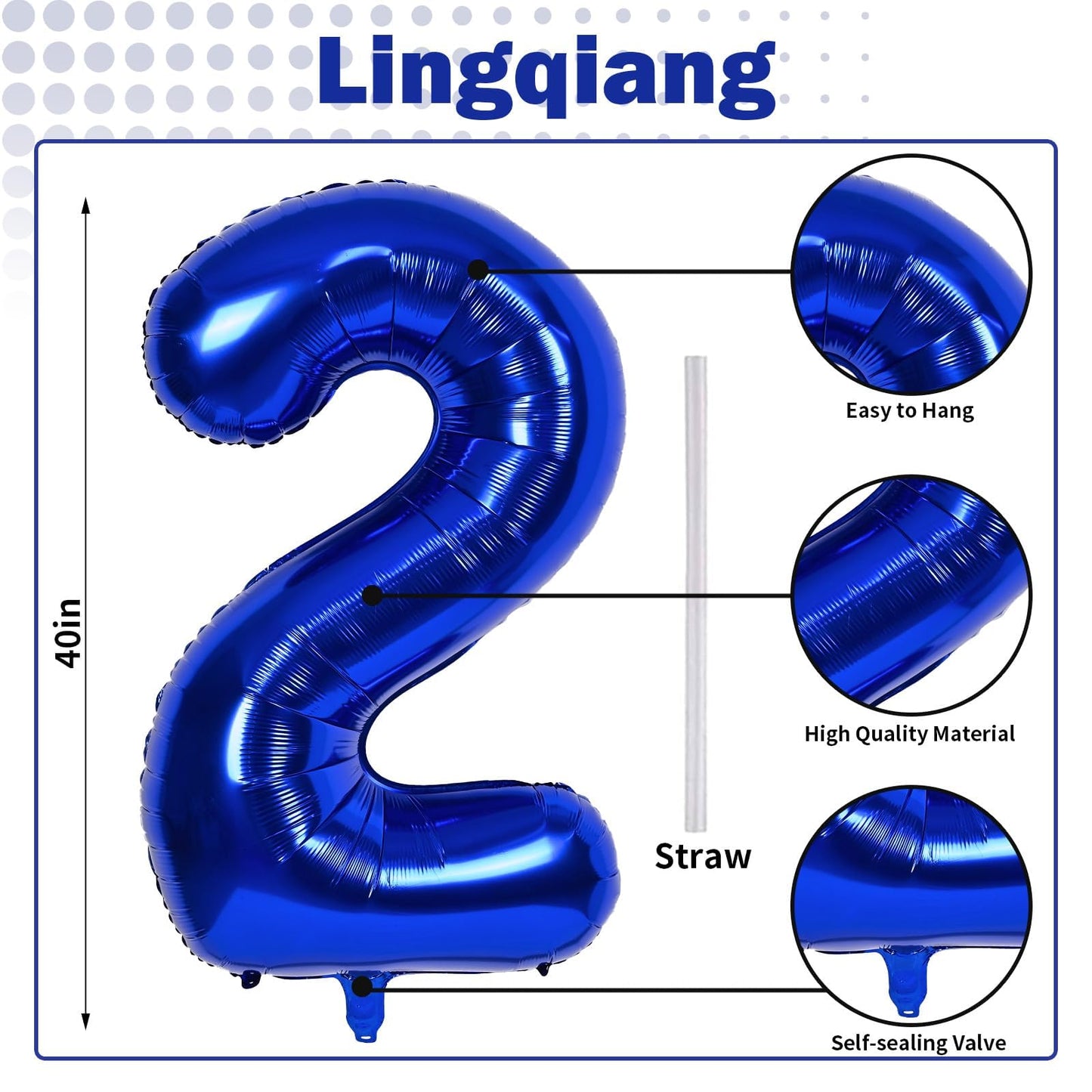 Lingqiang 40-Inch Navy Blue Number Foil Balloon 2 – Giant Birthday & Event Decor