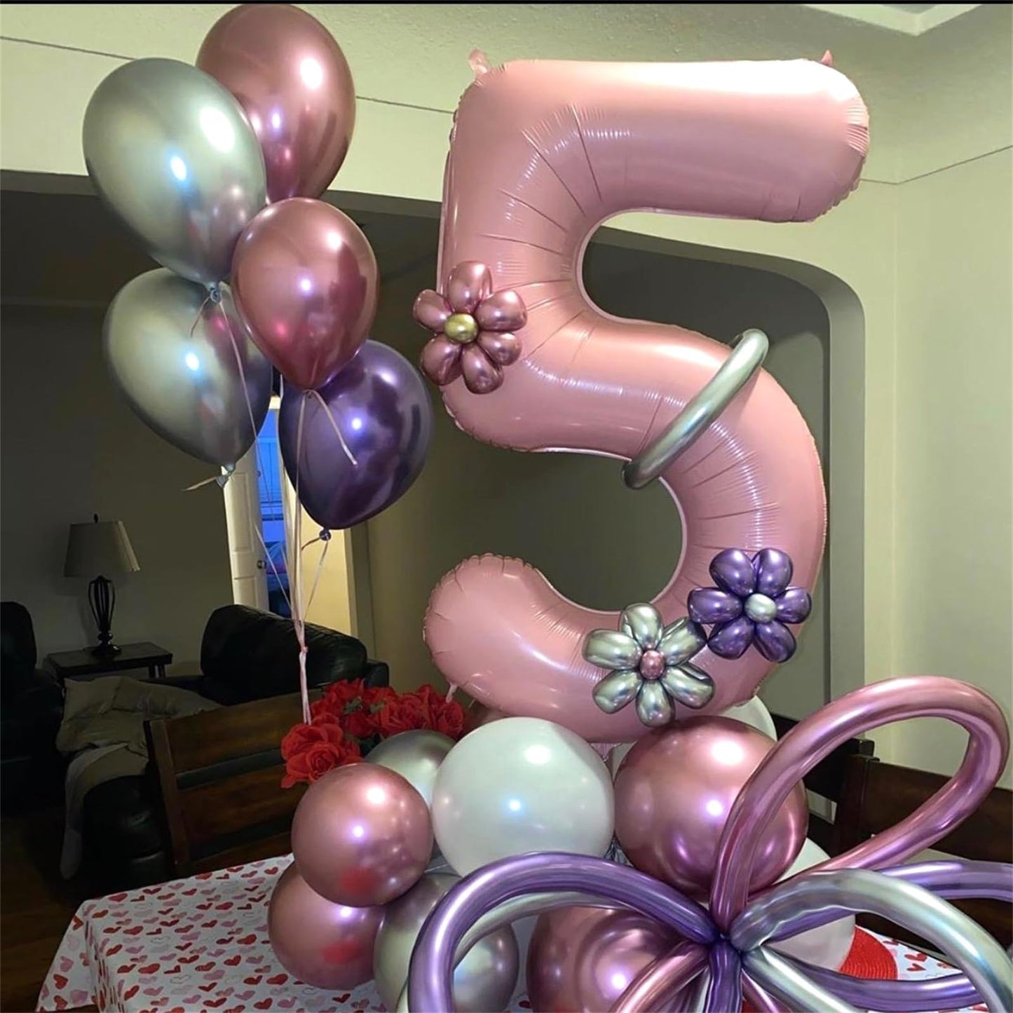 Lingqiang 40-Inch Light Pink Number 5 Foil Balloon – Self-Inflating Giant 5th Birthday Decor