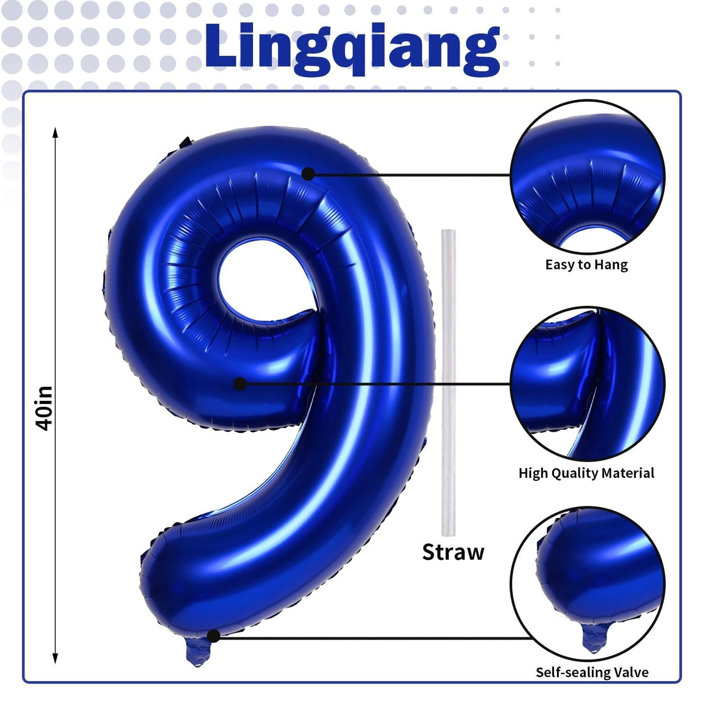 Lingqiang 40 Inch Navy Blue Foil Number 9 Balloon | Giant 9th Birthday Party Decor