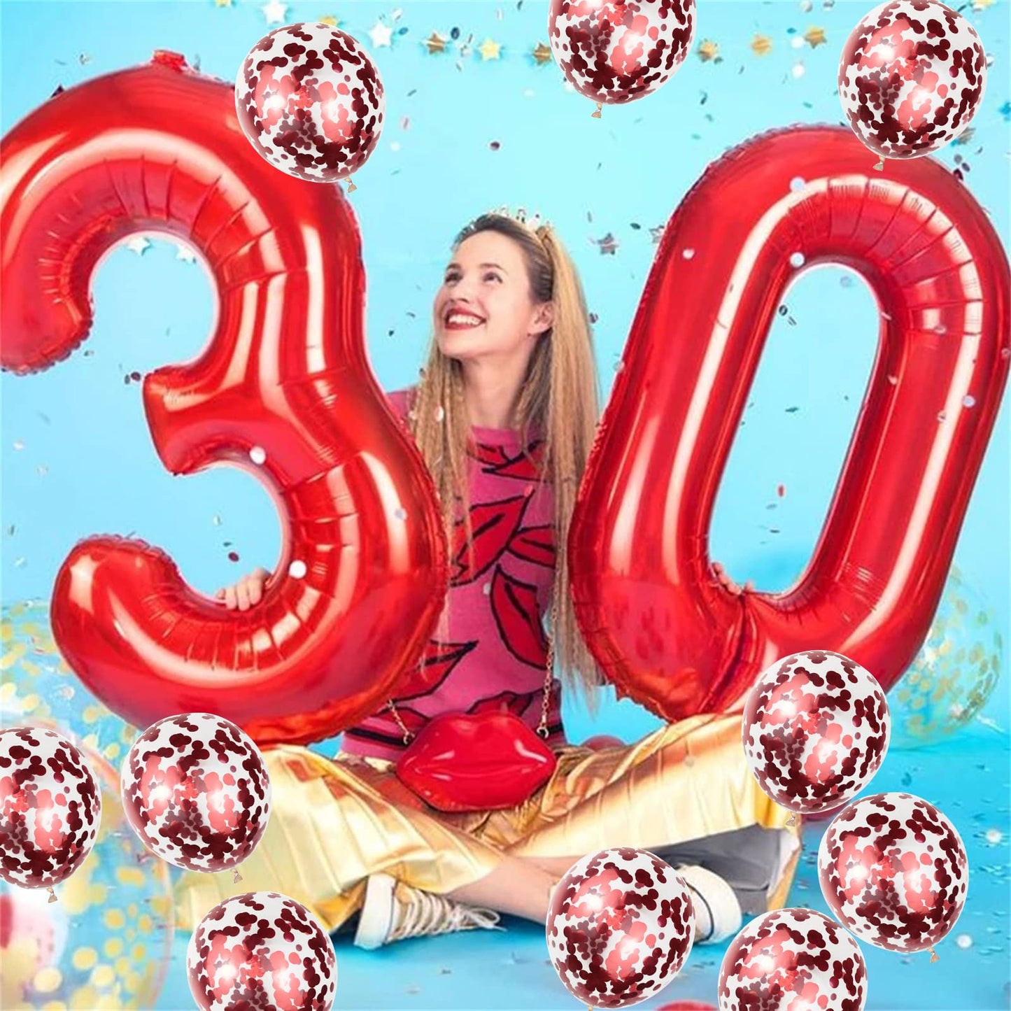 Lingqiang 40 Inch Red Number 17 Foil Balloons Kit – Self-Inflating 1 & 7 for 17th/71st Birthday Parties