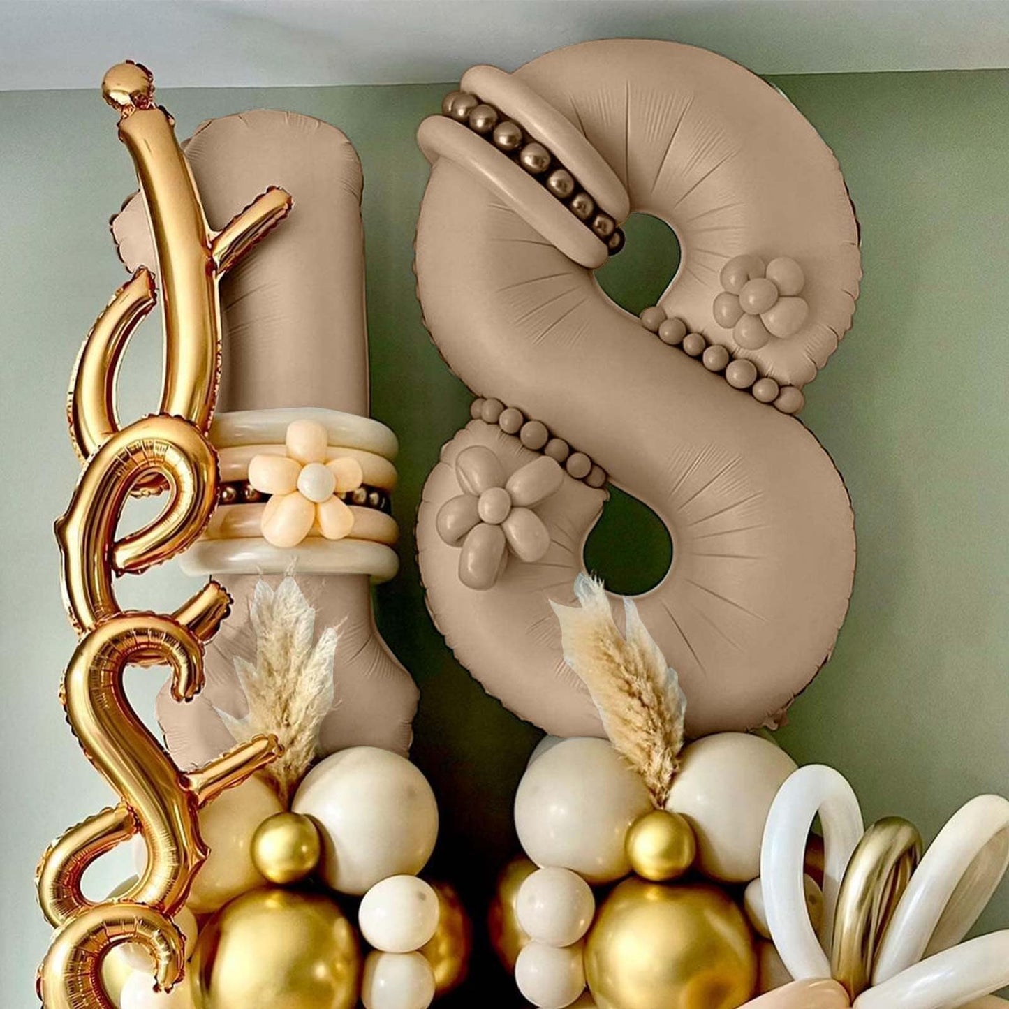 Lingqiang Nude Number 1 Balloon - 40” Tan Foil Number Balloon for 1st Birthday & Anniversary