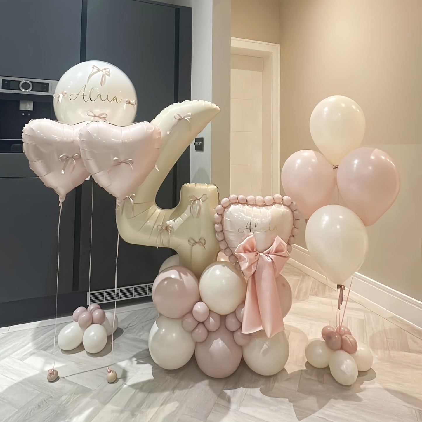 Lingqiang 40 Inch Beige Number 1 Balloon – Large Self-Inflating Cream Foil Balloon for 1st Birthday, Anniversary, Party