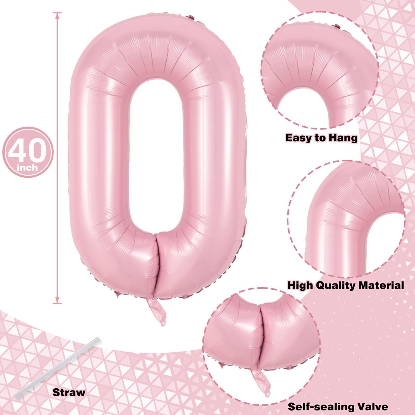 Lingqiang Pastel Pink 40in Number 1 & 0 Balloons for 10th Birthday Party Decor