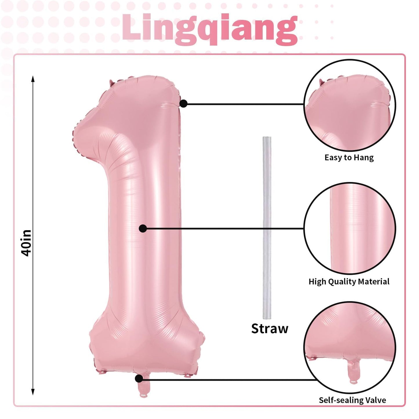Lingqiang Pastel Pink 40-Inch Foil Number Balloons 0-9 | Giant Birthday Party Decor