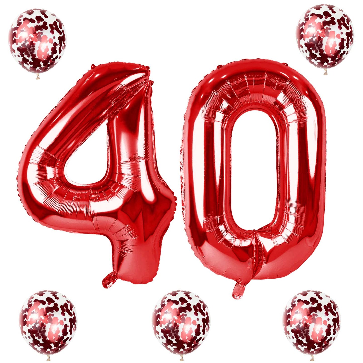 Lingqiang 40th Birthday Balloons Kit — 40-Inch Red Numeric Foil Balloons with Confetti