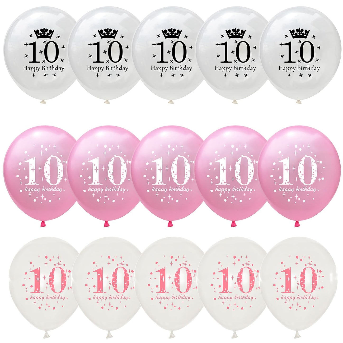Lingqiang Pink & White 10th Birthday Balloons – 15-Count Latex Set for Girls' Party