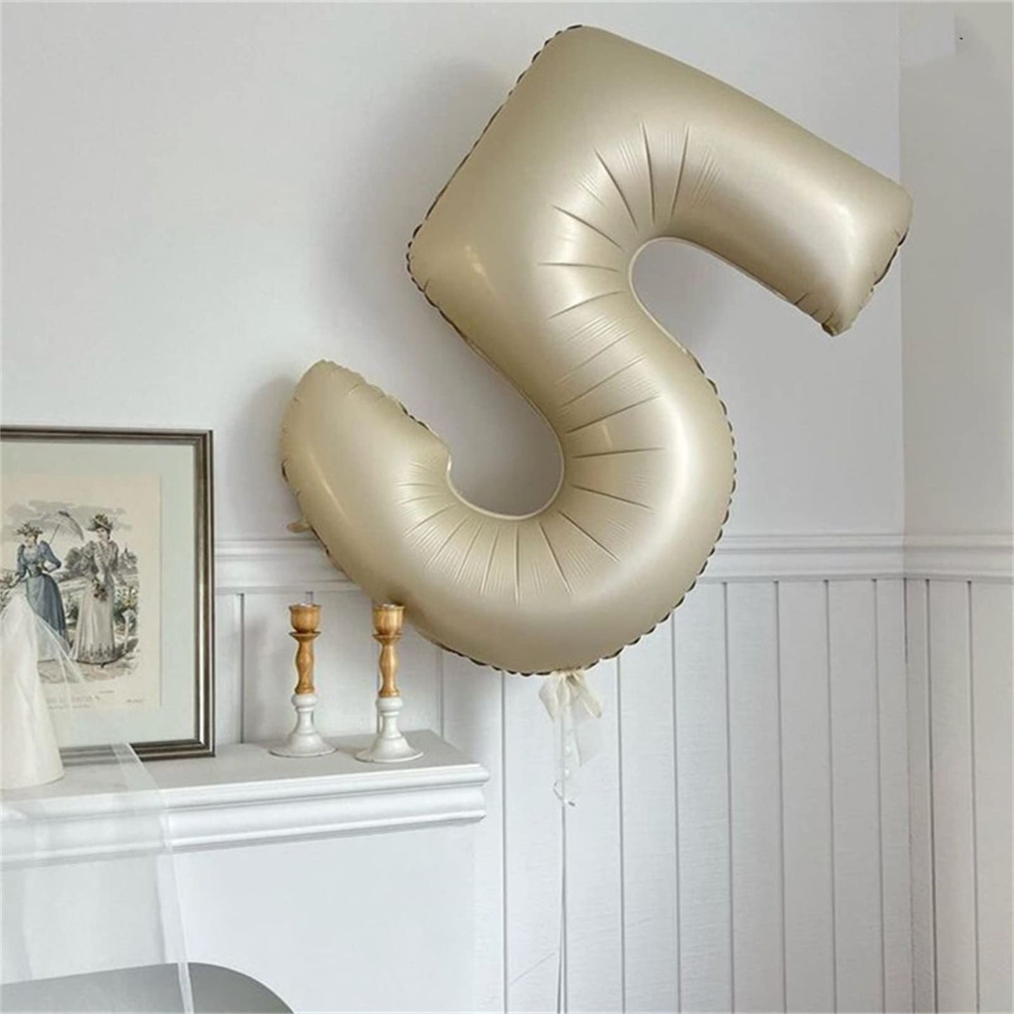 Lingqiang Beige Number 5 Balloon – 40-Inch Cream Foil Mylar Balloon for Birthday & Party Decorations
