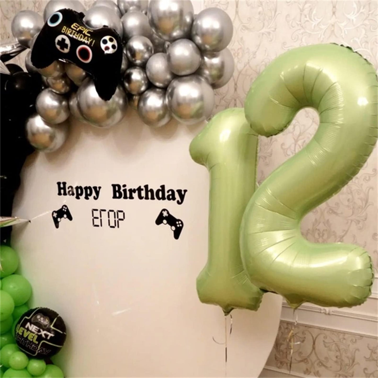 Lingqiang Sage Green 40in Number 1 Balloon — Giant Olive Foil Birthday Balloon