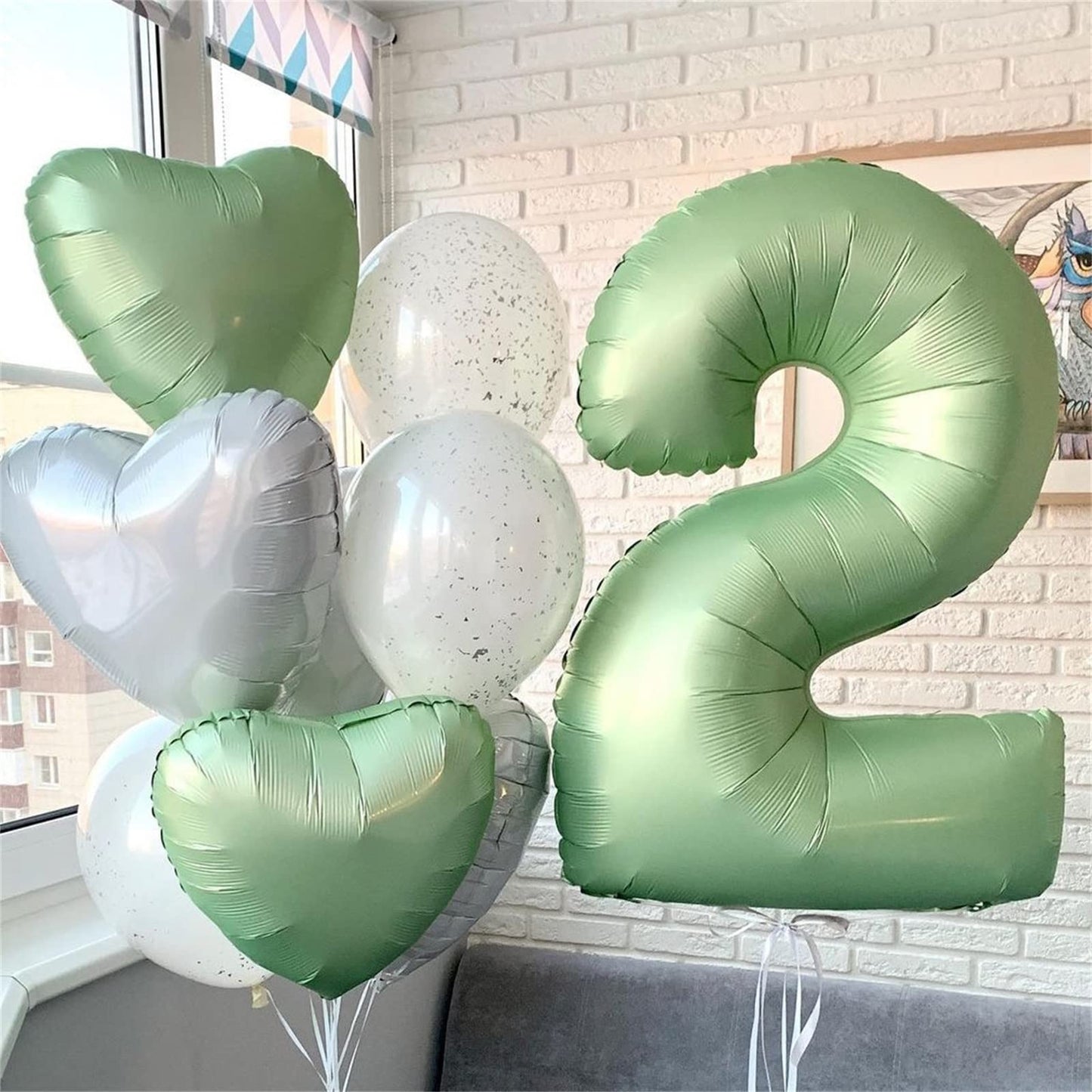 Lingqiang 40'' Sage Green Number 9 Balloon – Self-Inflating Foil Balloon for Birthdays & Celebrations