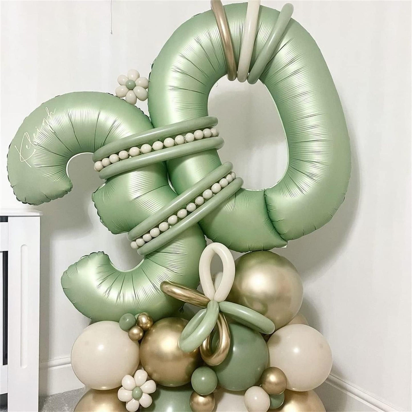 Lingqiang Sage Green 40in Number 1 Balloon — Giant Olive Foil Birthday Balloon