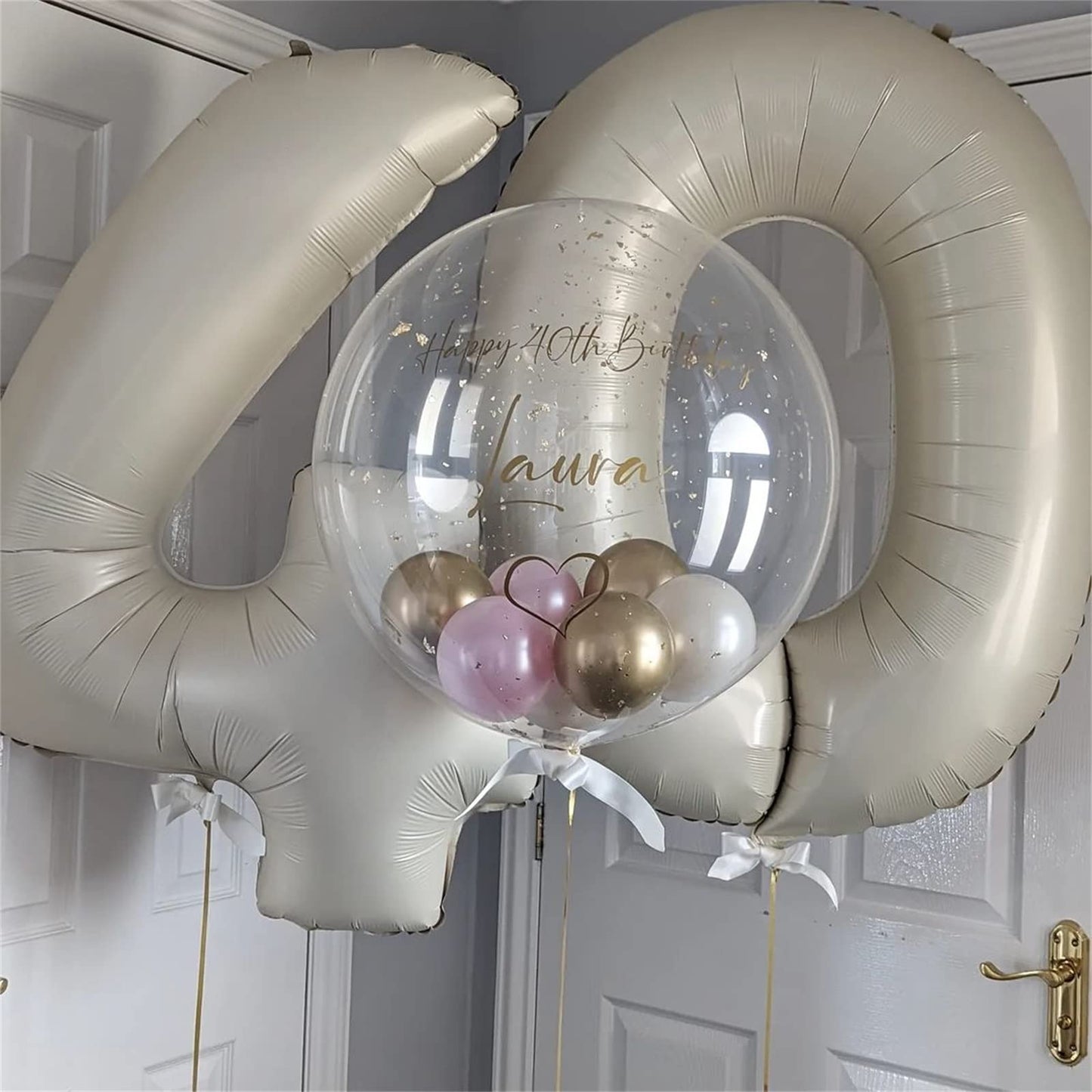 Lingqiang Cream 4-Number Balloon, 40-Inch Beige Foil Balloons for Birthdays & Anniversaries
