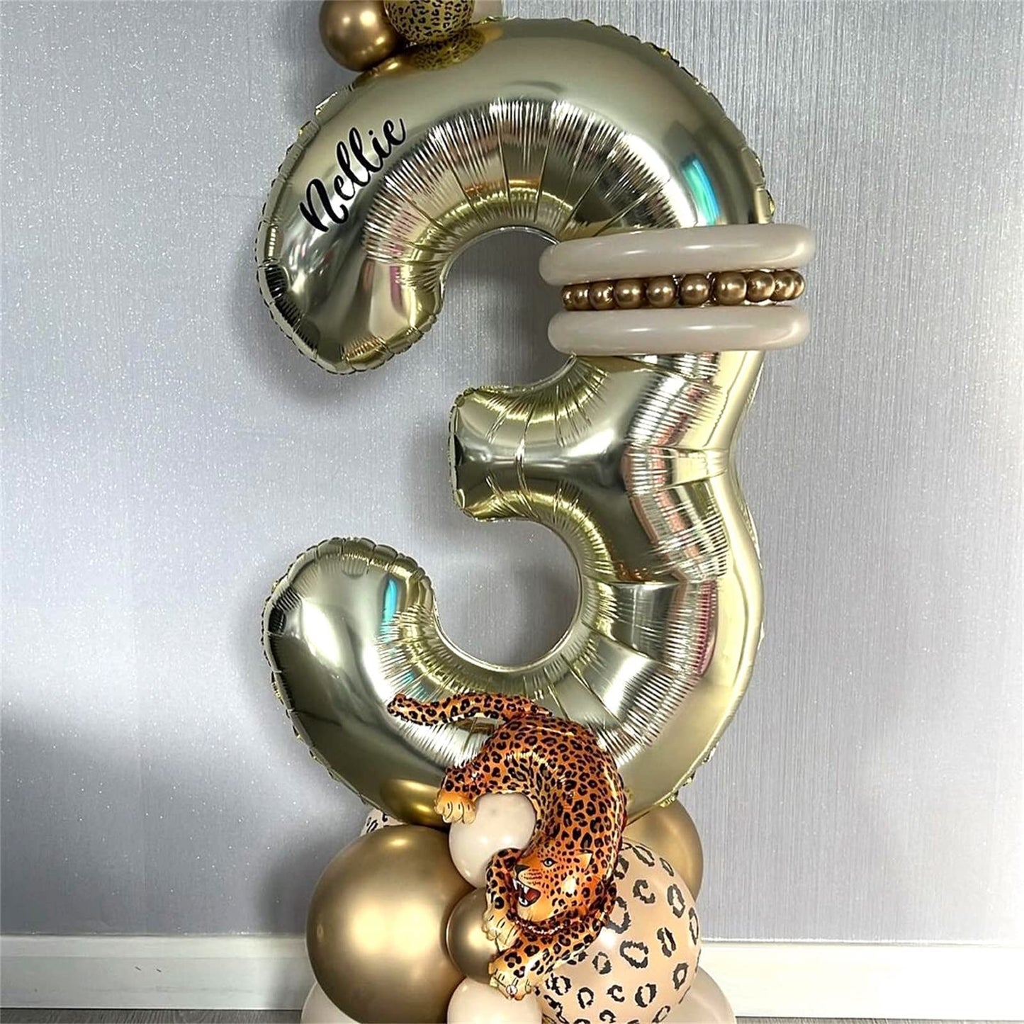 Lingqiang Champagne Gold 40-Inch Number 3 Balloon – Giant Helium Foil Party Decor