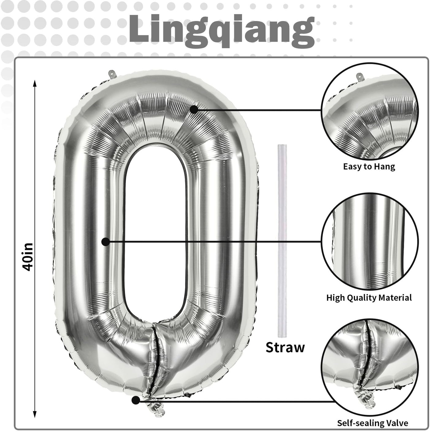 Lingqiang 40 Inch Silver Foil Balloon Number 0 | Giant Self-Inflating 0-9 Balloons for Parties