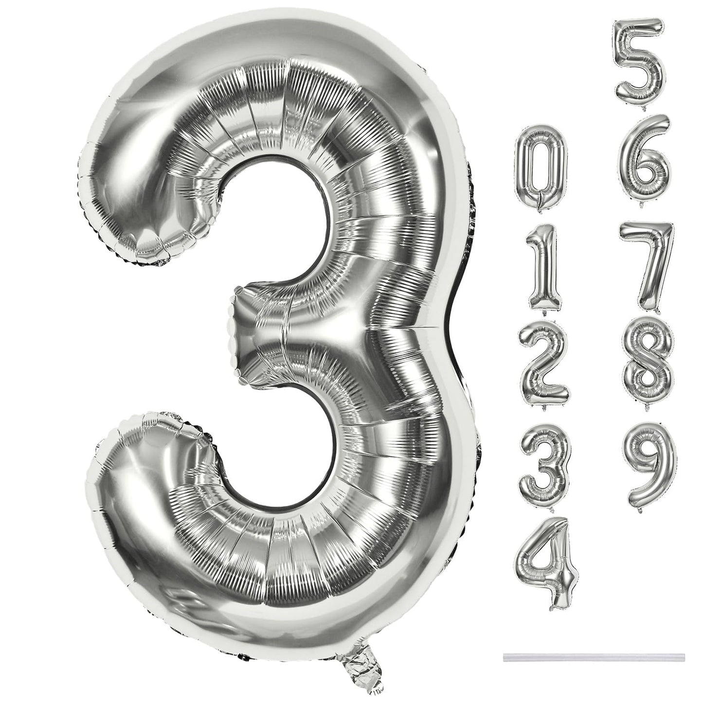 Lingqiang Silver 40-Inch Giant Number 3 Balloons – Self-Inflating Foil Birthday & Celebration Decor