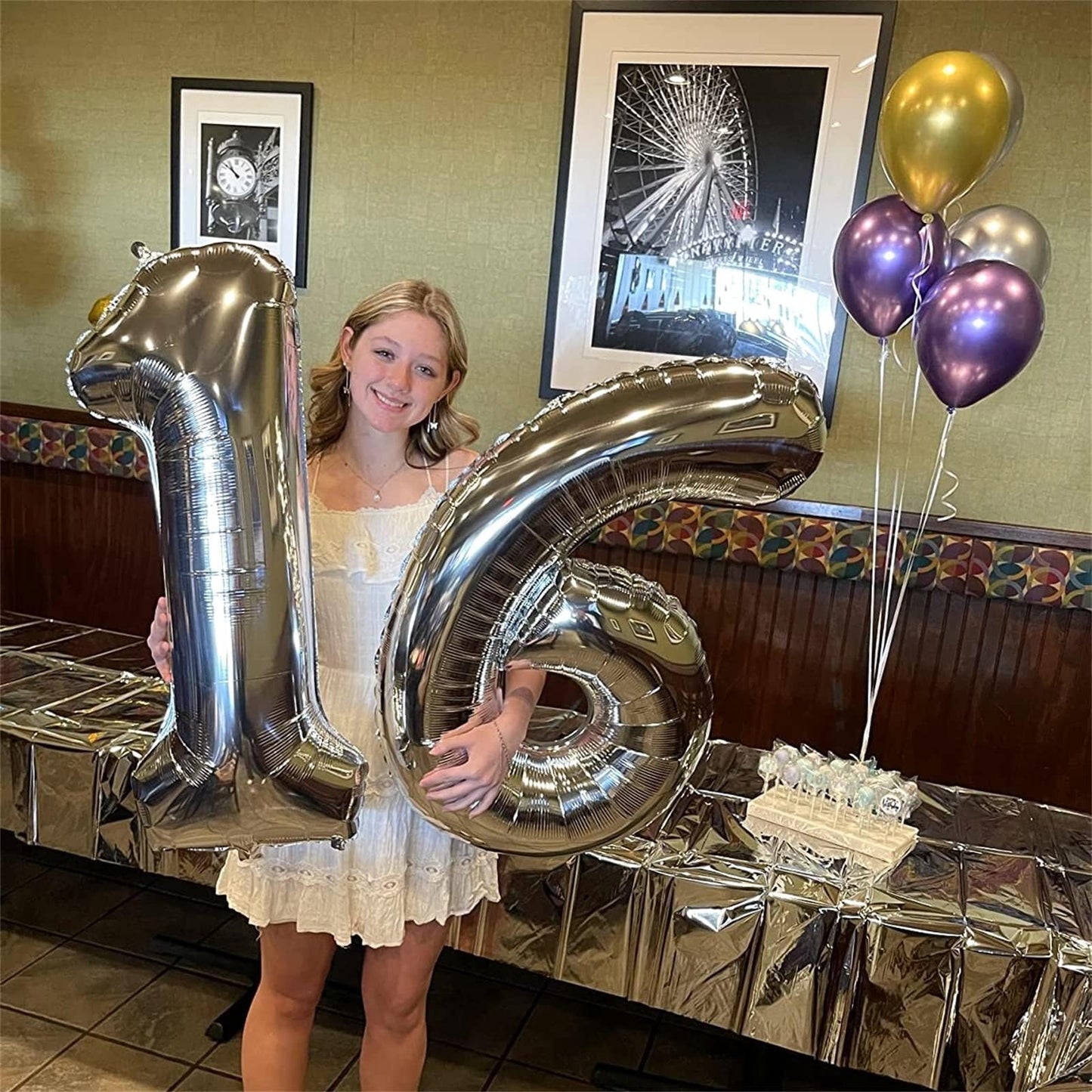Lingqiang Silver 4 Number Balloon – 40in Foil Birthday & Anniversary Decoration