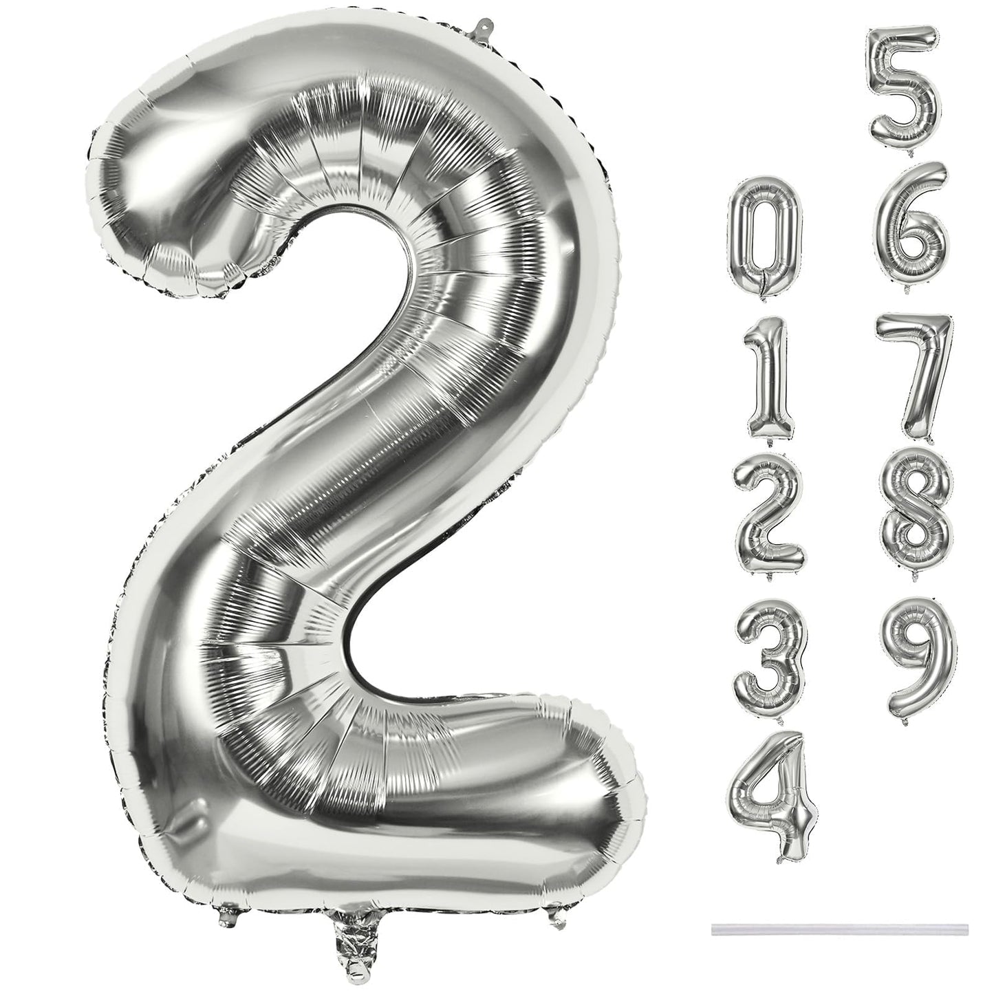 Lingqiang Silver Number 2 Balloon – 40" Foil Helium Balloon for 2nd Birthday & Party Decor
