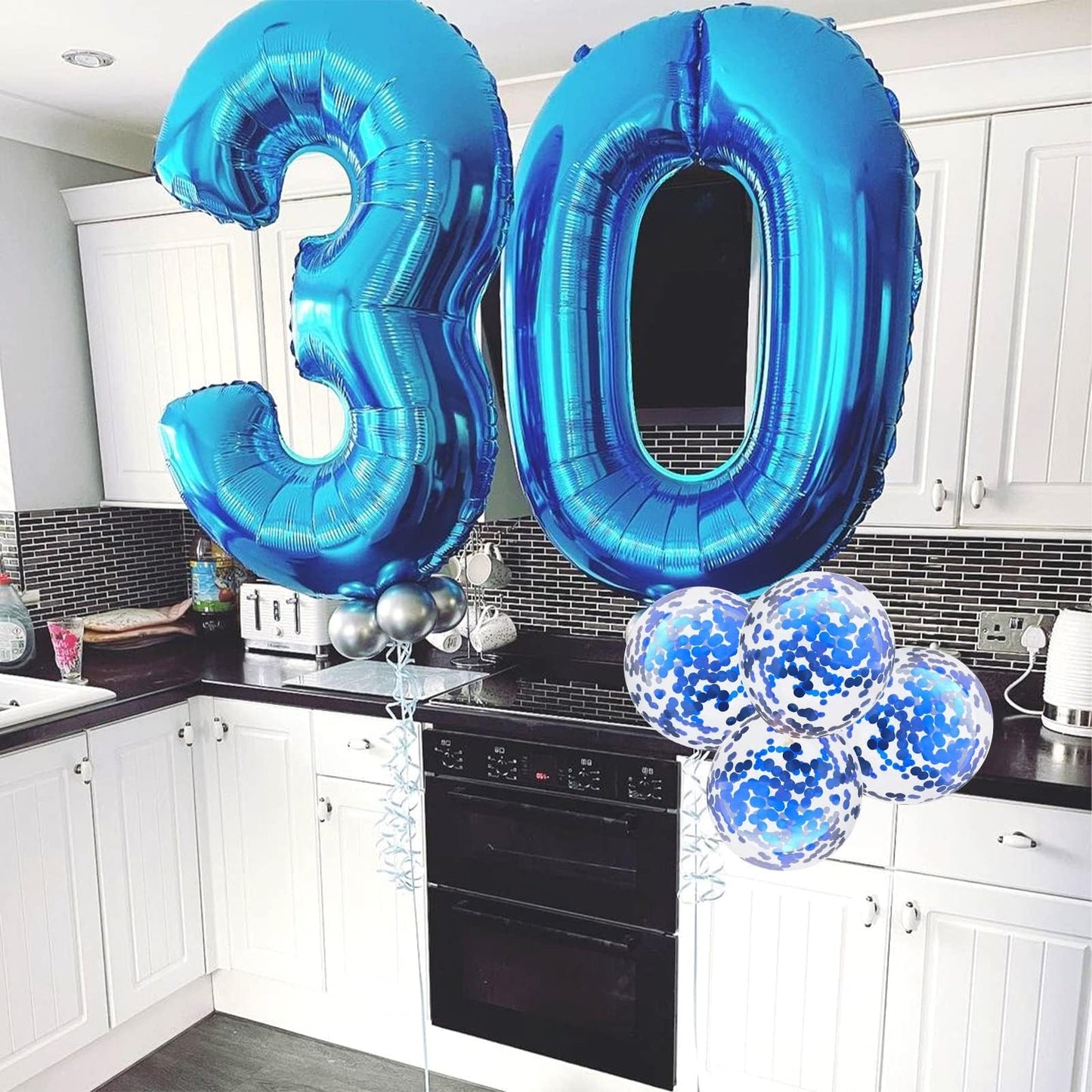 Lingqiang 40" Blue 30th Birthday Balloons Kit – Self-Inflating Foil Numbers with Confetti