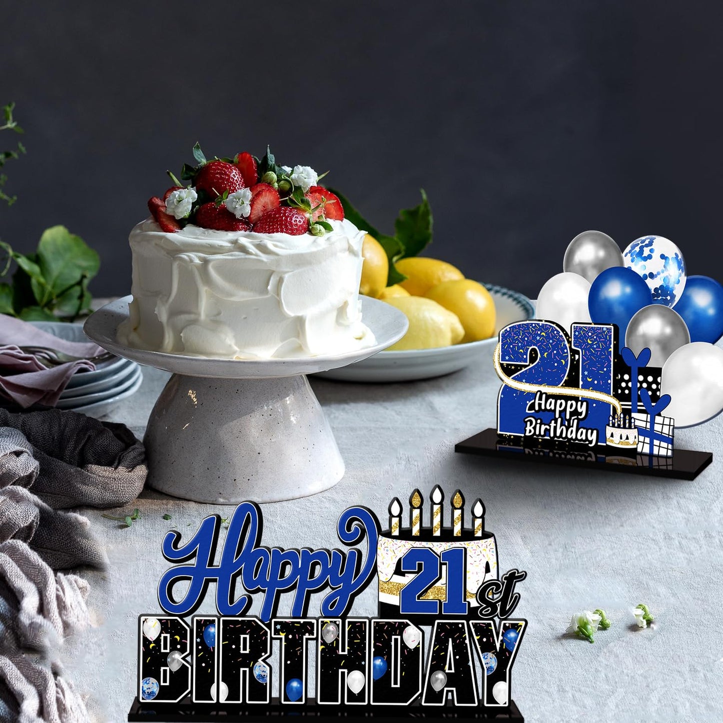 LINGTEER 21st Birthday Blue Acrylic Table Topper Centerpieces – Set of 3