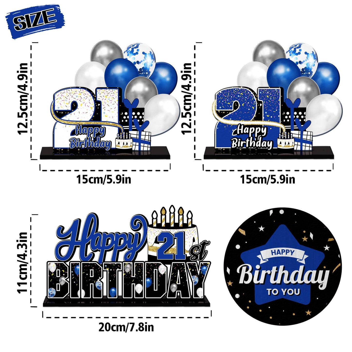 LINGTEER 21st Birthday Blue Acrylic Table Topper Centerpieces – Set of 3