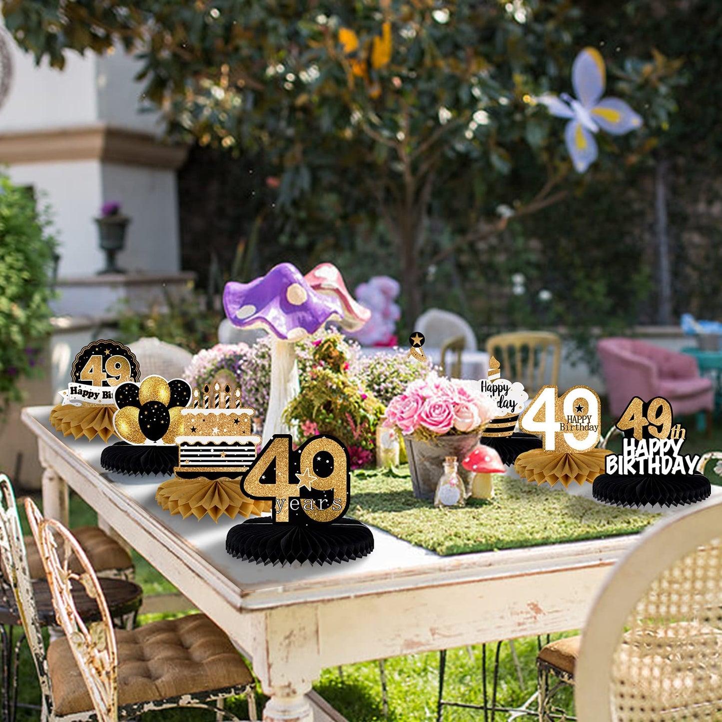 LINGTEER Happy 49th Birthday Table Honeycomb Centerpieces – 8-Piece Set for 49th Birthday Party Decor