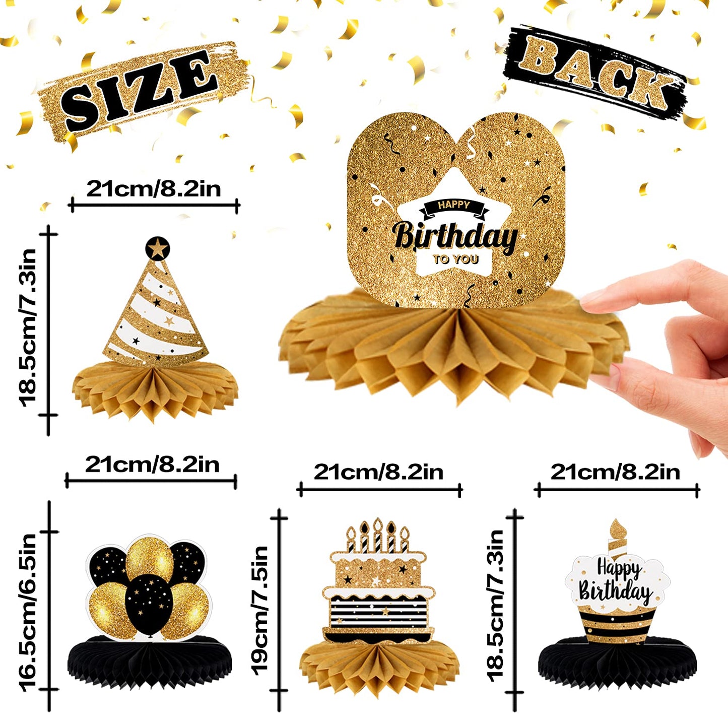 LINGTEER Happy 99th Birthday Table Honeycomb Centerpieces – 8-Pack Milestone Party Decor