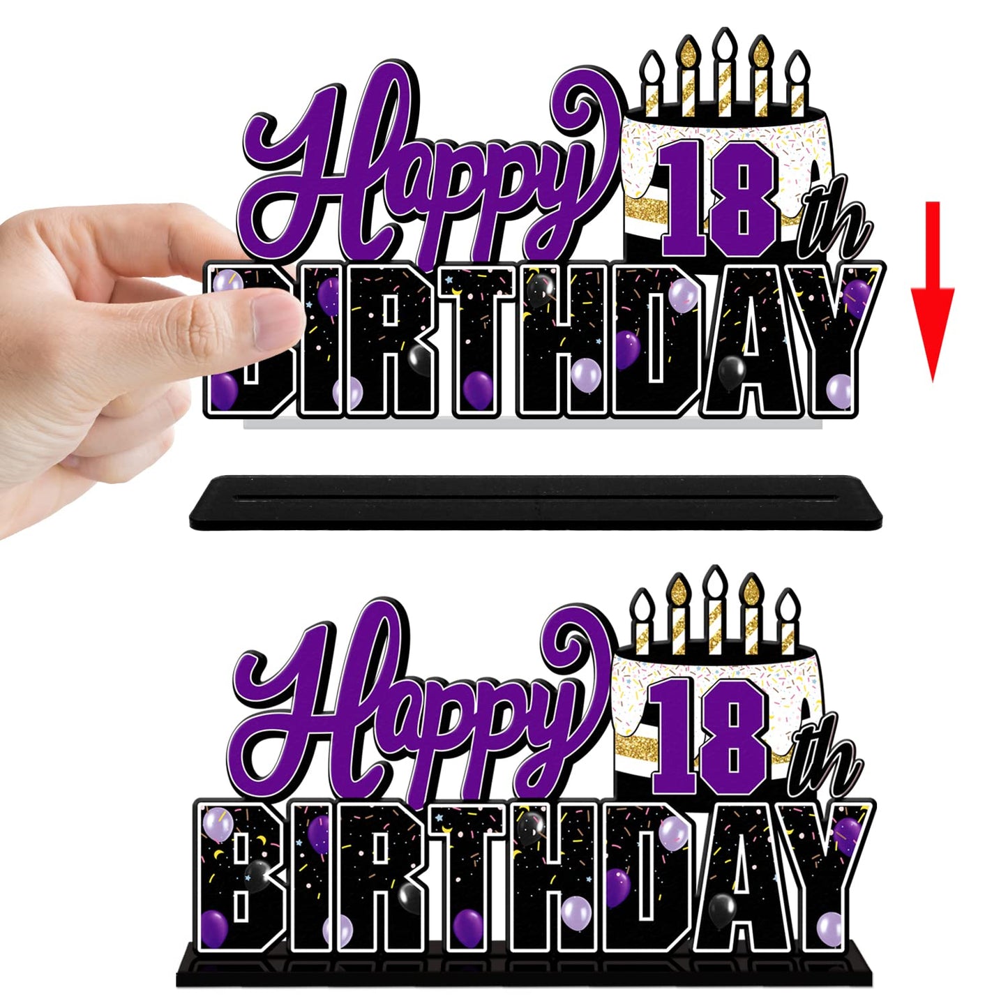 LINGTEER Happy 18th Birthday Purple Acrylic Table Topper Set - 3-Piece Party Decorations