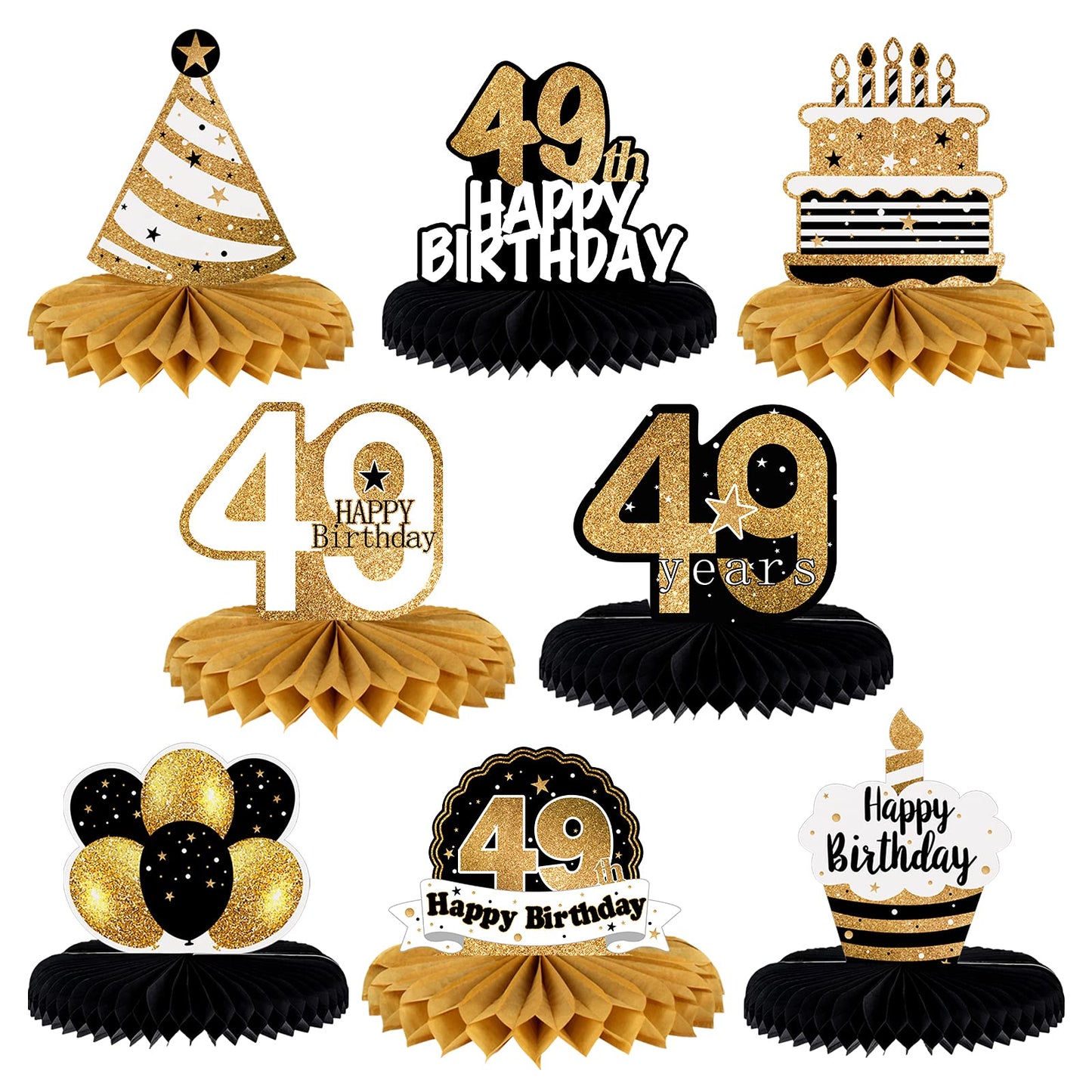 LINGTEER Happy 49th Birthday Table Honeycomb Centerpieces – 8-Piece Set for 49th Birthday Party Decor