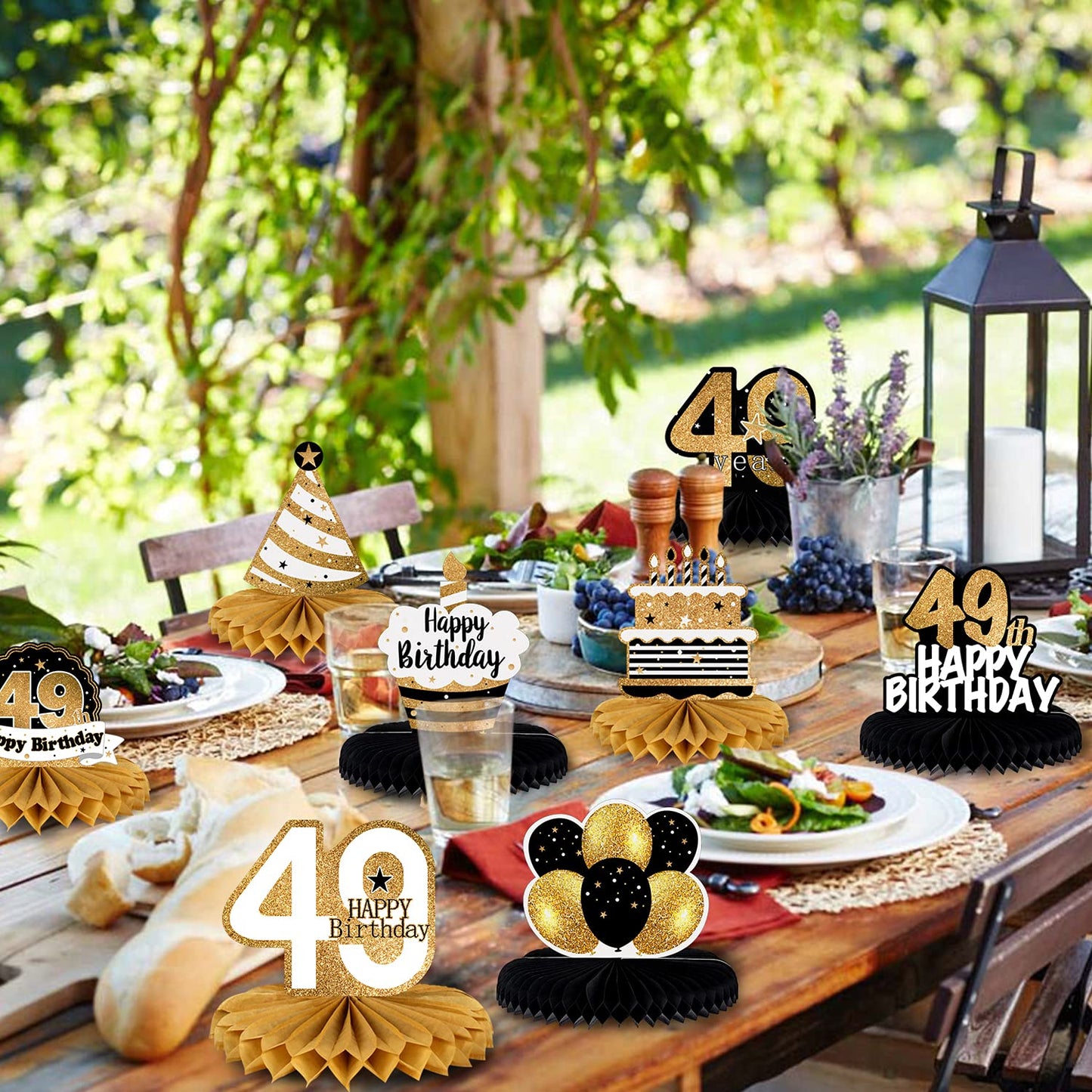LINGTEER Happy 49th Birthday Table Honeycomb Centerpieces – 8-Piece Set for 49th Birthday Party Decor