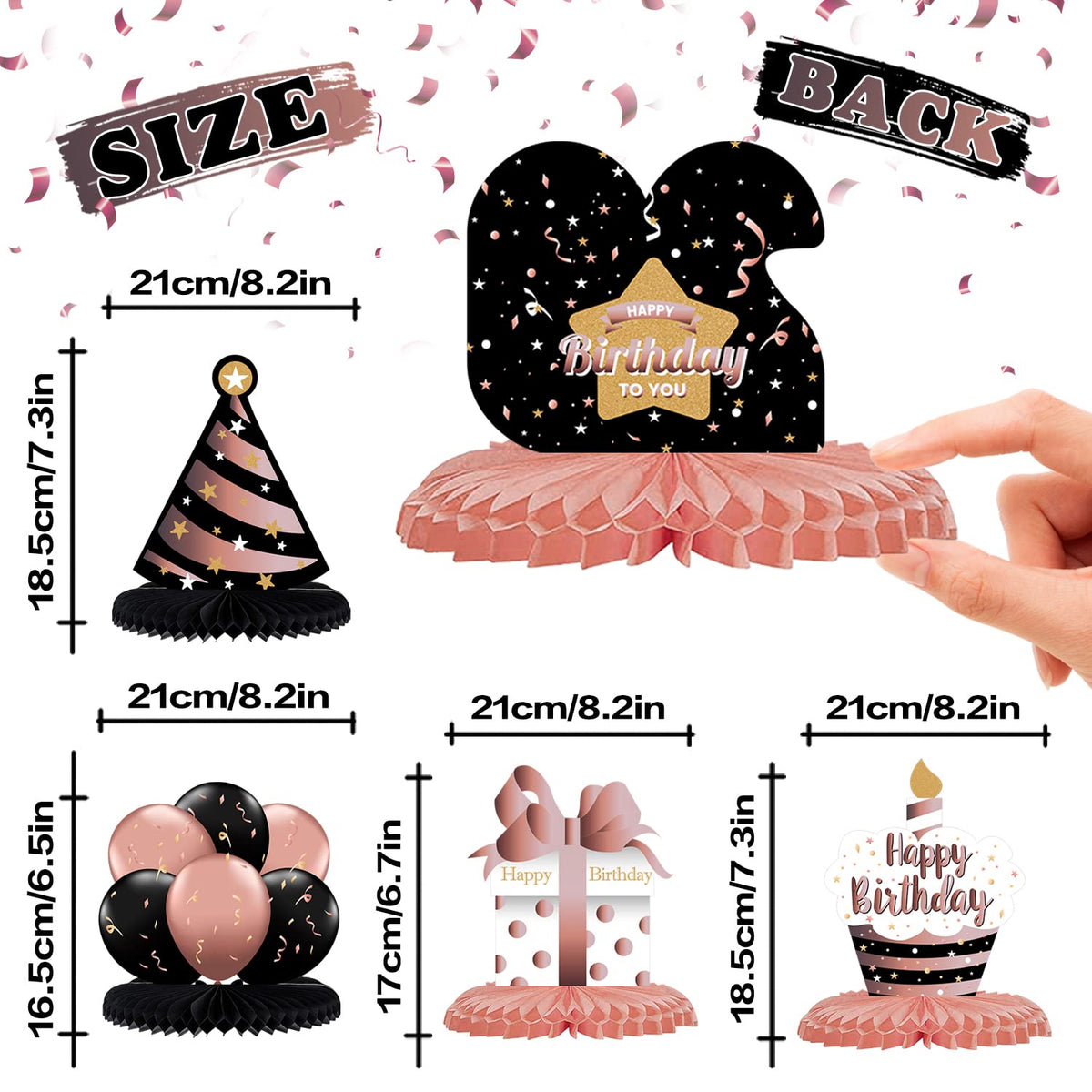 LINGTEER Rose Gold Honeycomb Centerpieces — 8pc for 20th Birthday Table Decor